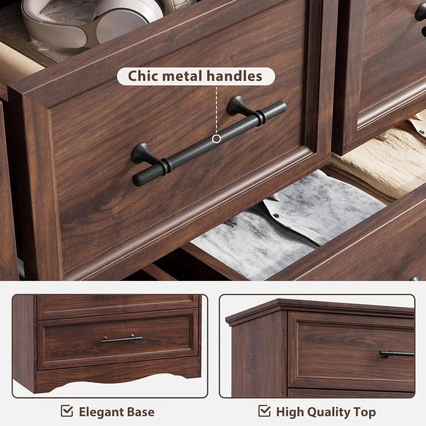 Walnut Farmhouse Dresser 7 Drawers Metallic Handles from PriceLows™