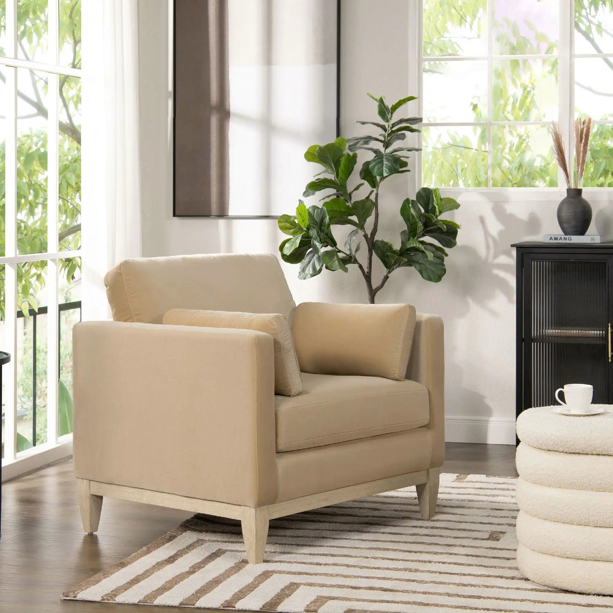 Knox Modern Farmhouse Arm Chair | Feather-Down Wrapped Cushions | Reversible Back And Arm Cushions | Durable Upholstery