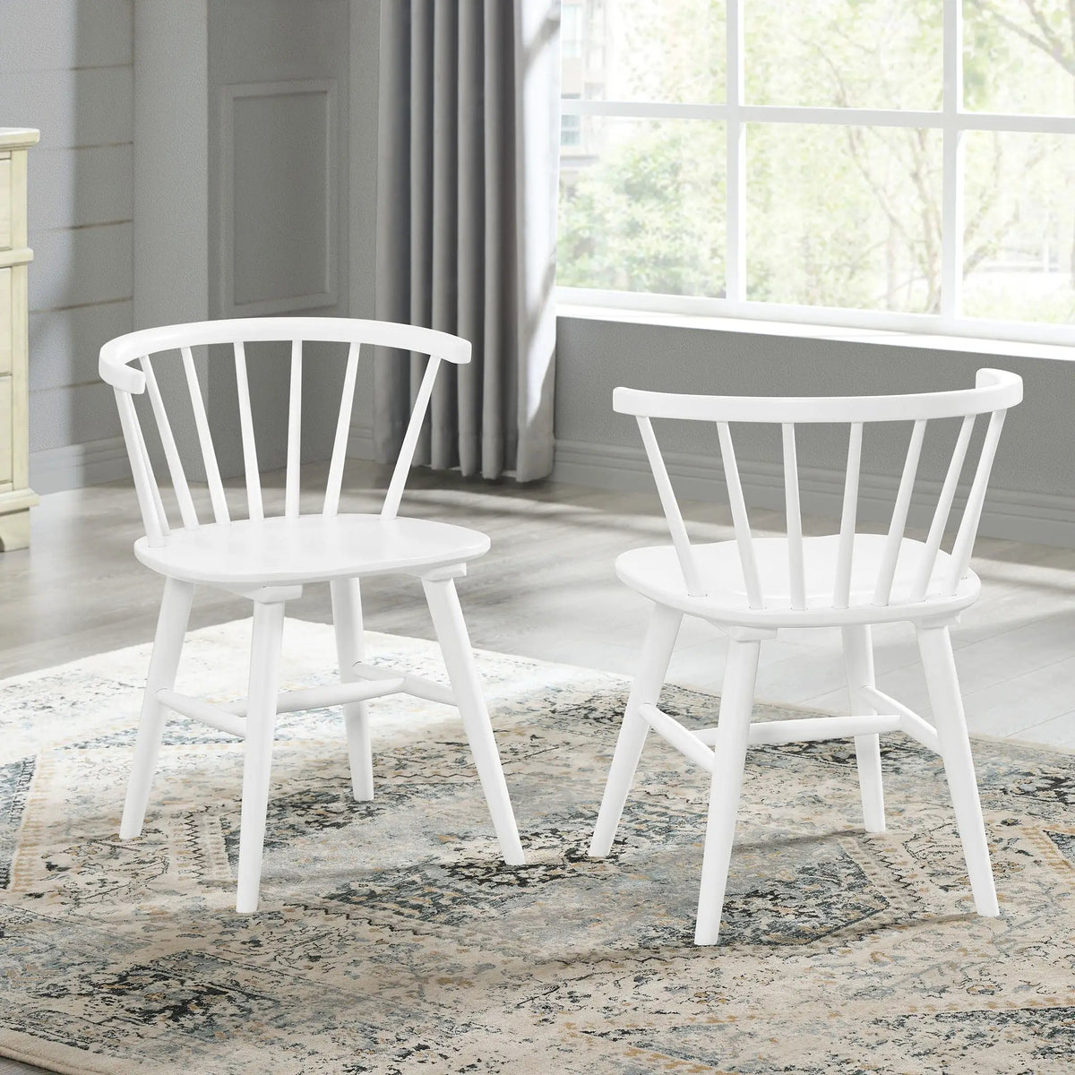 Edo Trestle Dining Table Set | 5-Piece | 4 White Windsor Chairs | Melamine Tabletop