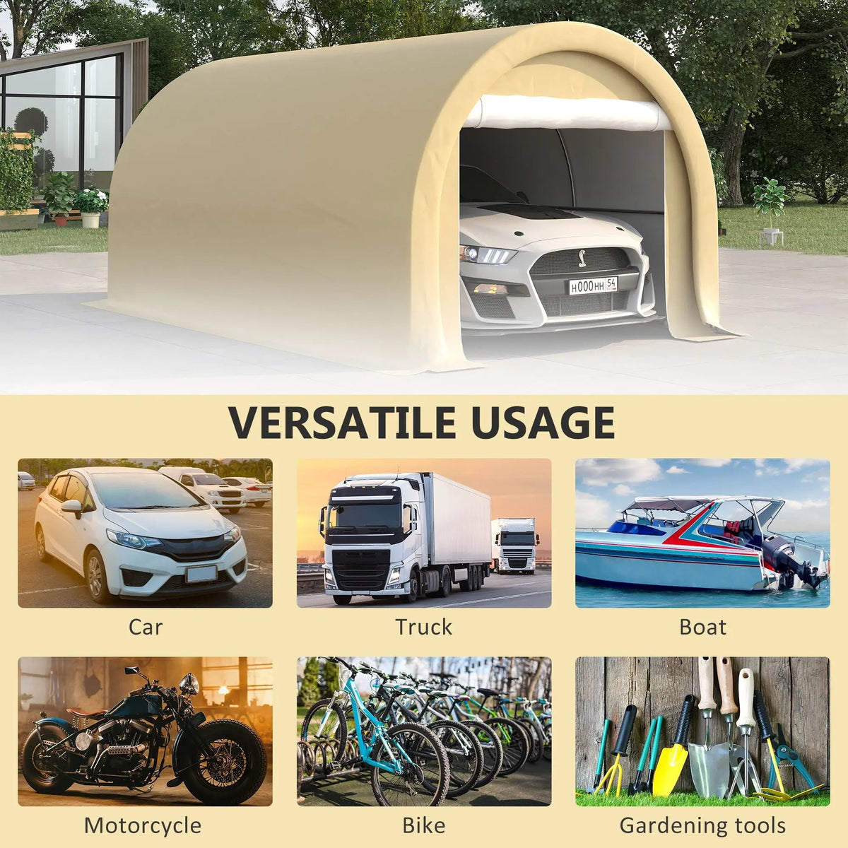 Outsunny Portable Carport | 10 x 16 Ft | Heavy Duty Storage Tent | Large Zippered Door