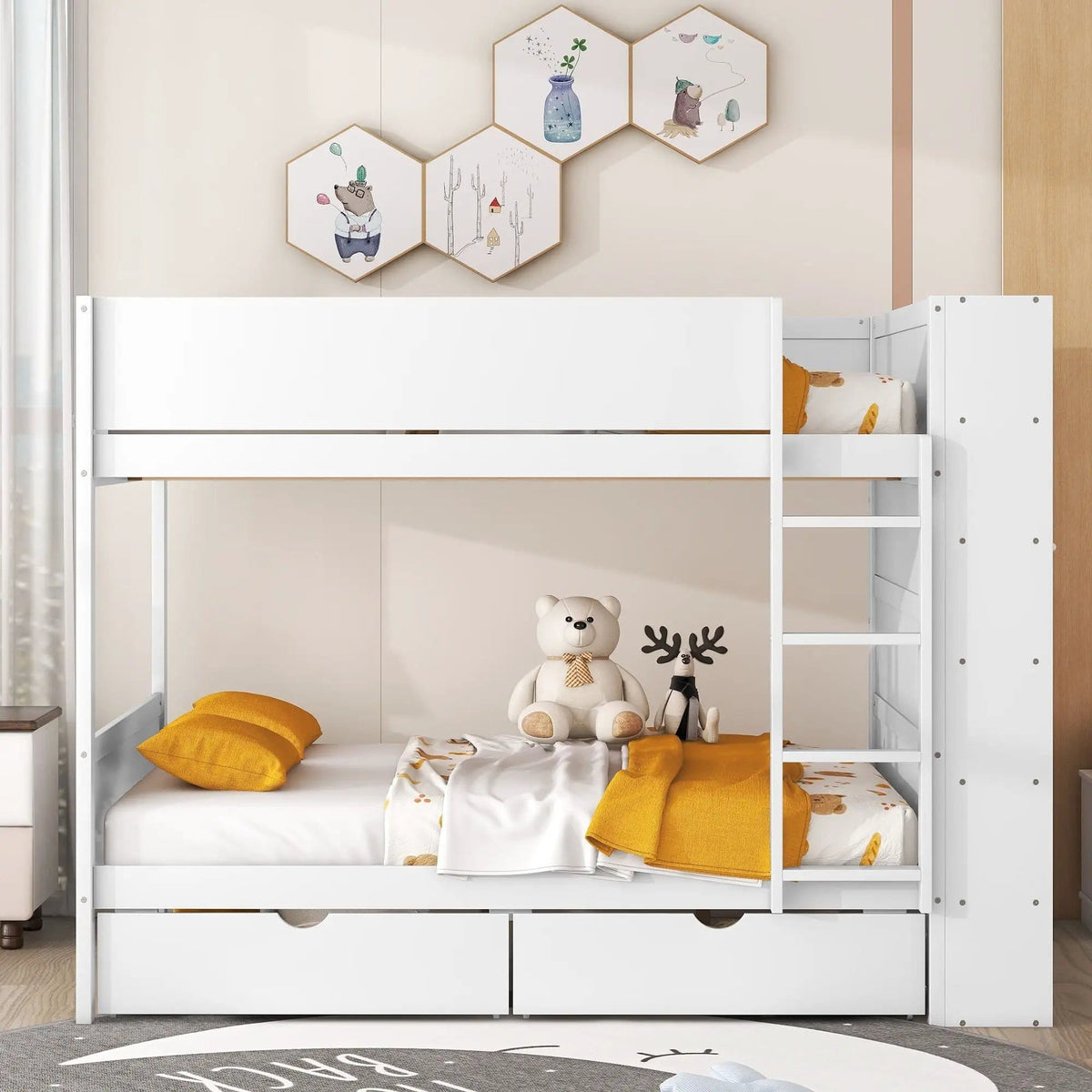 Bunk Bed With 2 Drawers And Multi Layer Cabinet | 2 Pieces | Pine Wood | Bedroom