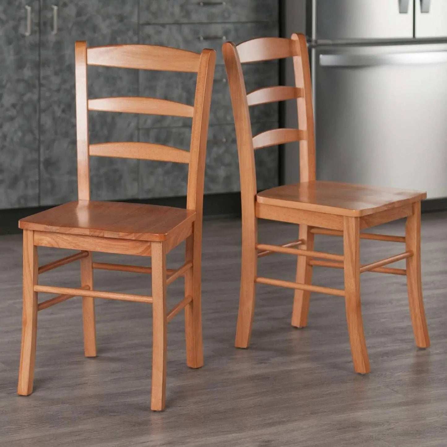 Light Oak Ladder Back Dining Chair Set 2 Piece Wood Chairs from PriceLows™