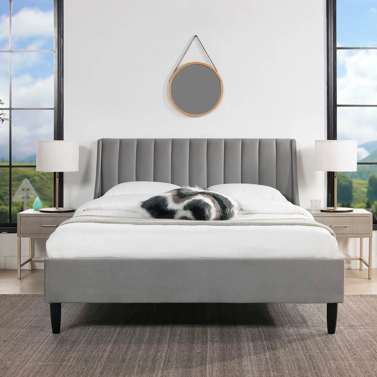 Aspen Vertical Tufted Modern Headboard Platform Bed Set | 8 Pieces | Fabric & Plywood | Bedroom