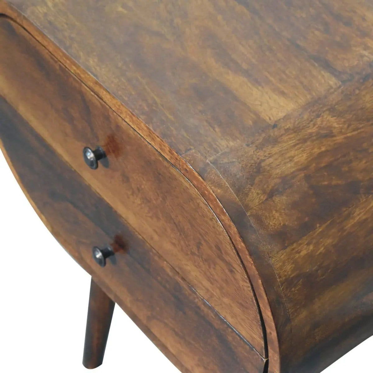 Large Chestnut Circular Bedside Accent Nightstand | 2 Pieces | Mango Wood | Bedroom