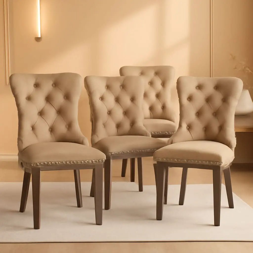 Khaki Velvet Dining Chairs Set of 4 With Button Back from PriceLows™