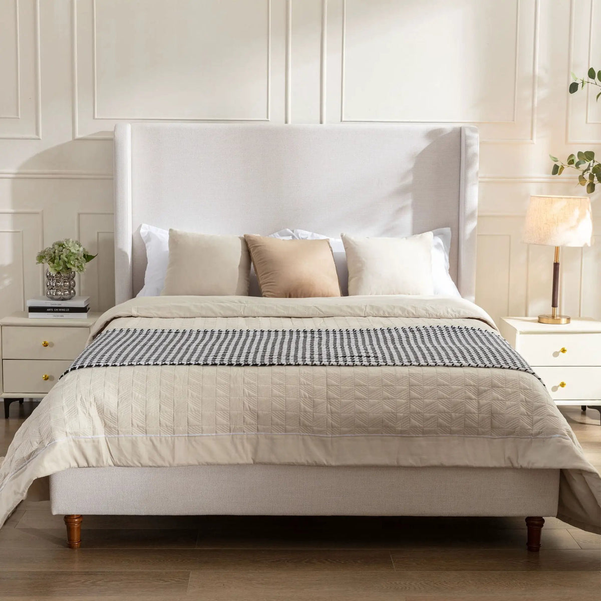 Harper Tall Headboard Upholstered Bed | Elegant Simplicity | No Box Spring Needed | 54 Inch Height