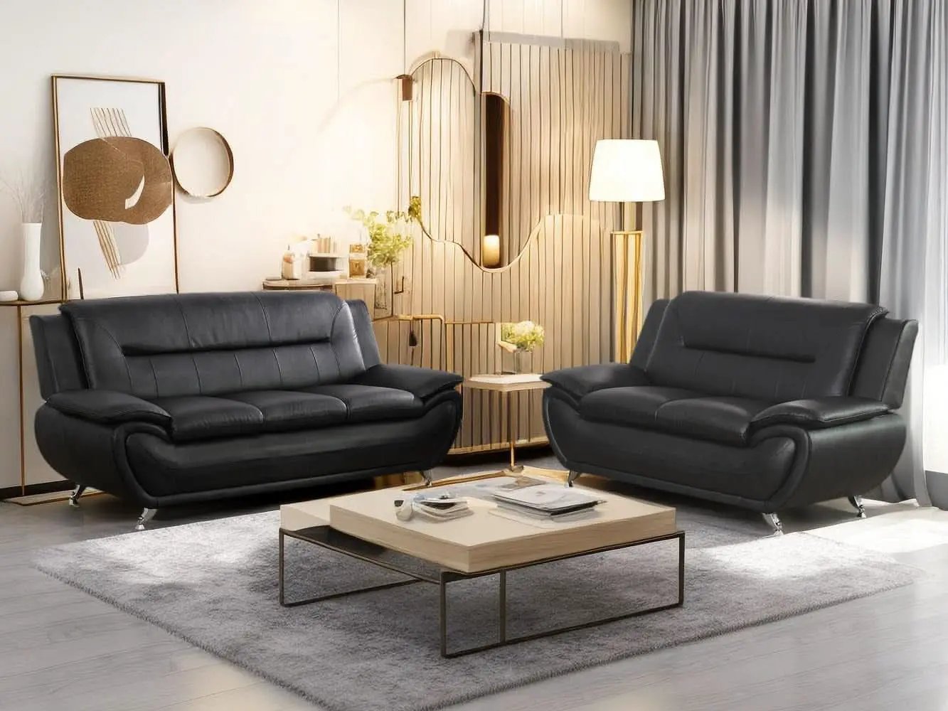 Leather Couches For Living Room Black Sofa And Loveseat Set from PriceLows™