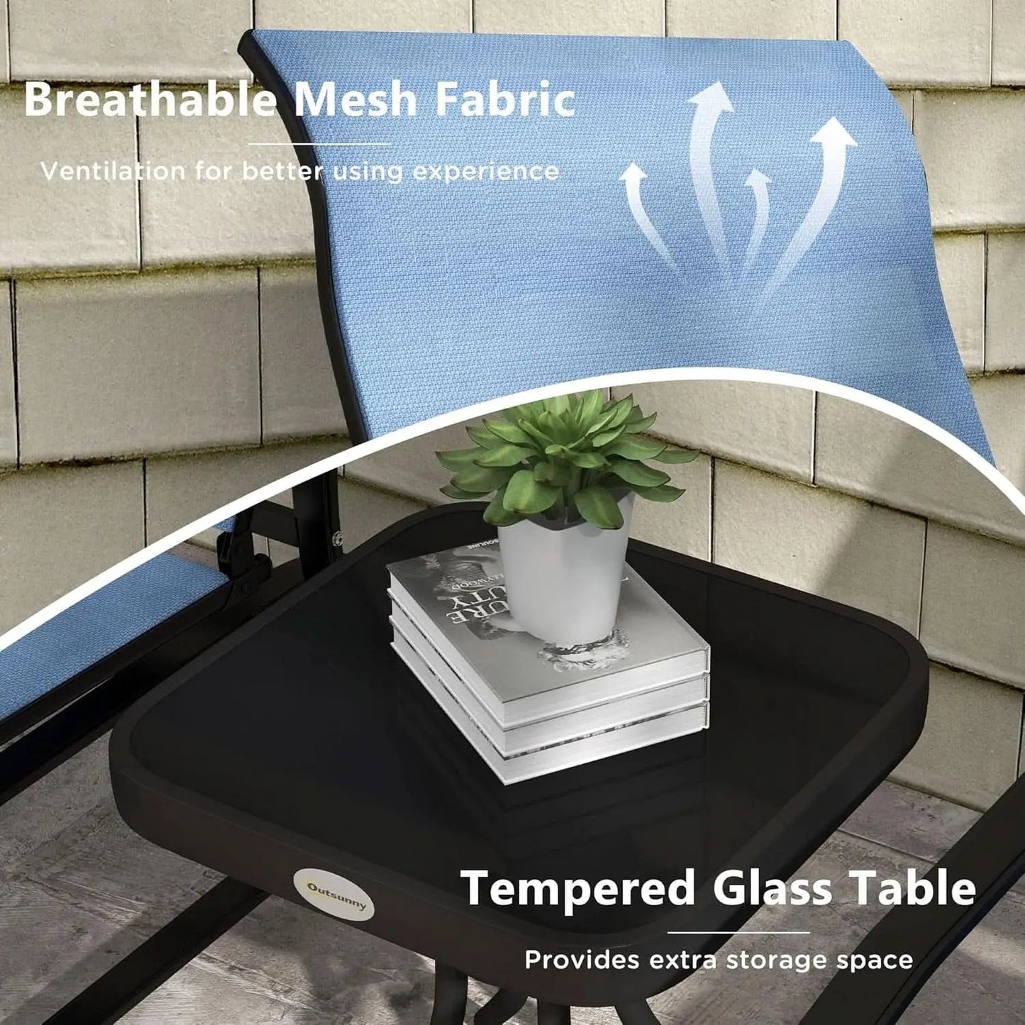 Light Blue Outdoor Glider Set With Steel Frame Glass Table from PriceLows™