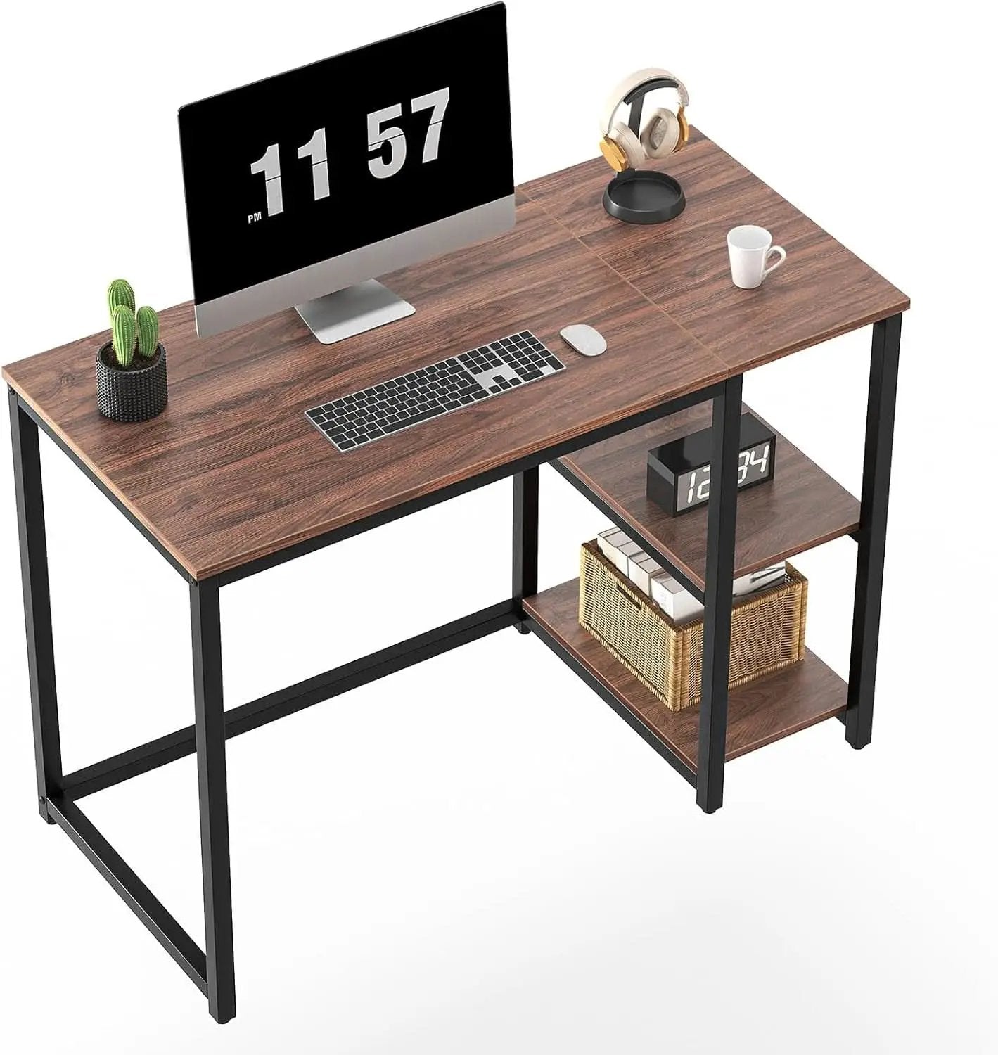 40 Inch Computer Desk With 2 Shelves Brown Sturdy Home Office Gaming Desk from PriceLows™