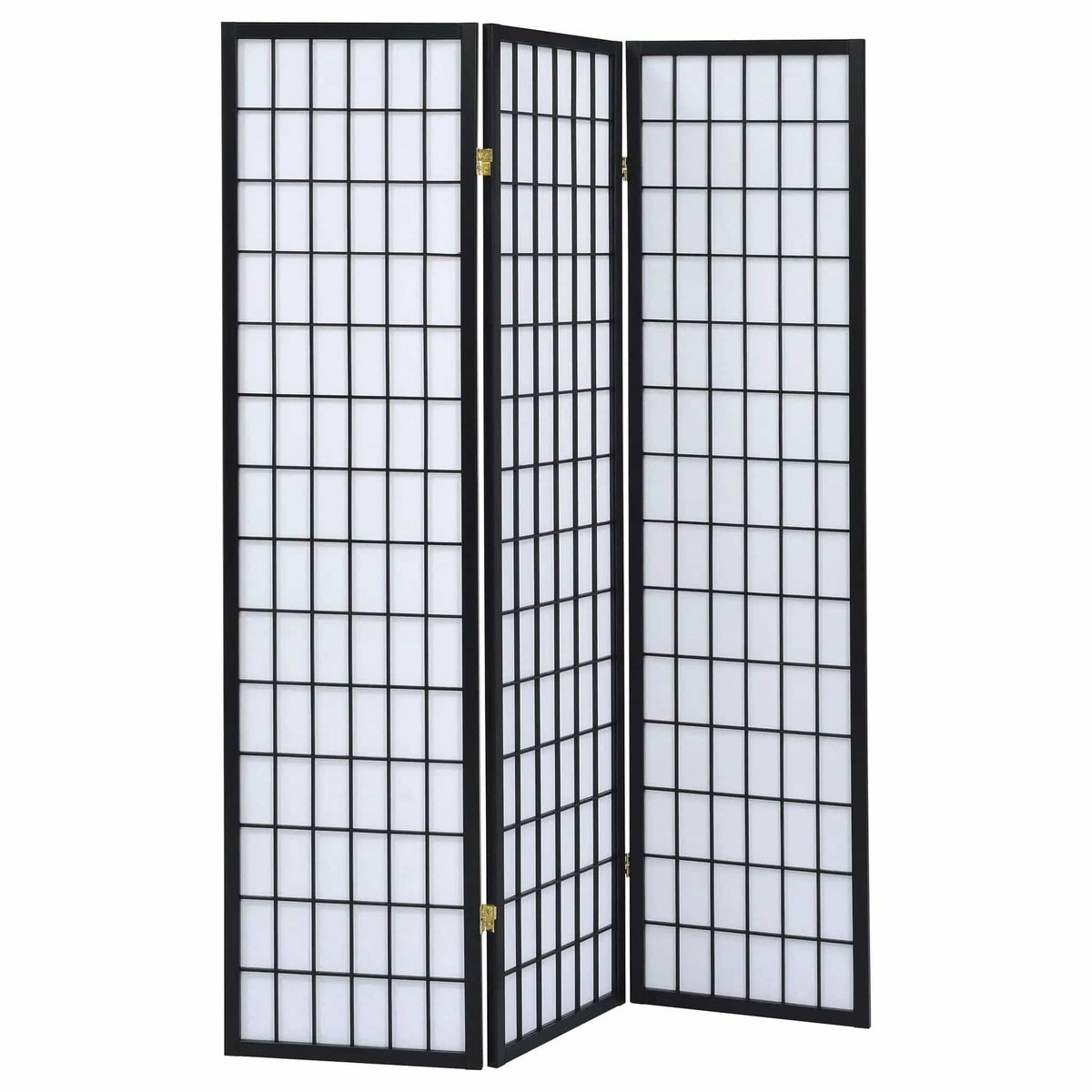 Carrie 3-Panel Room Divider Folding Shoji Screen | 52 x 0.75 x 70.25 in | Rubberwood & Fabric | Black