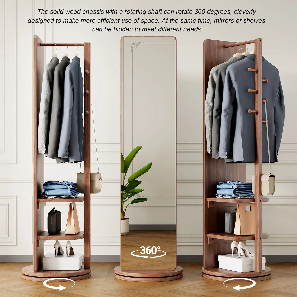 Full Length Mirror | 360 Rotation Design | Solid Wood Rack