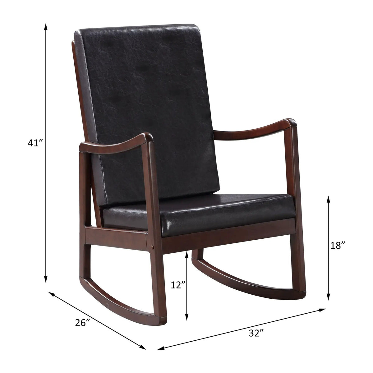Raina Rocking Chair | Synthetic Leather | Espresso Finish | Rubber Wood Frame
