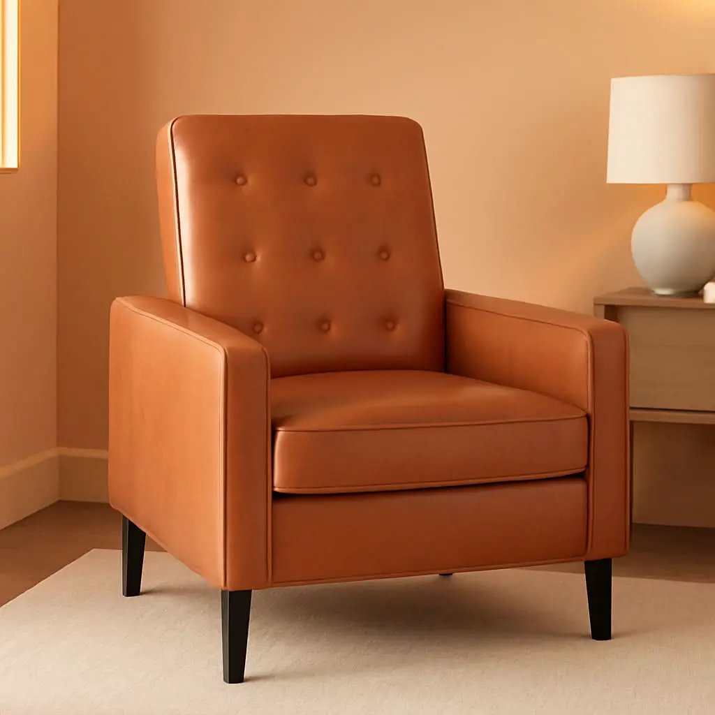 Erza Cognac Brown Leathersoft Pushback Mid Century Modern Recliner Chair from PriceLows™