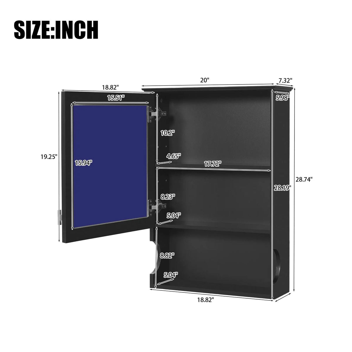Half-Moon Wall Mounted Bathroom Cabinet | Mirror | Soft Closing Hinges | Open Shelving