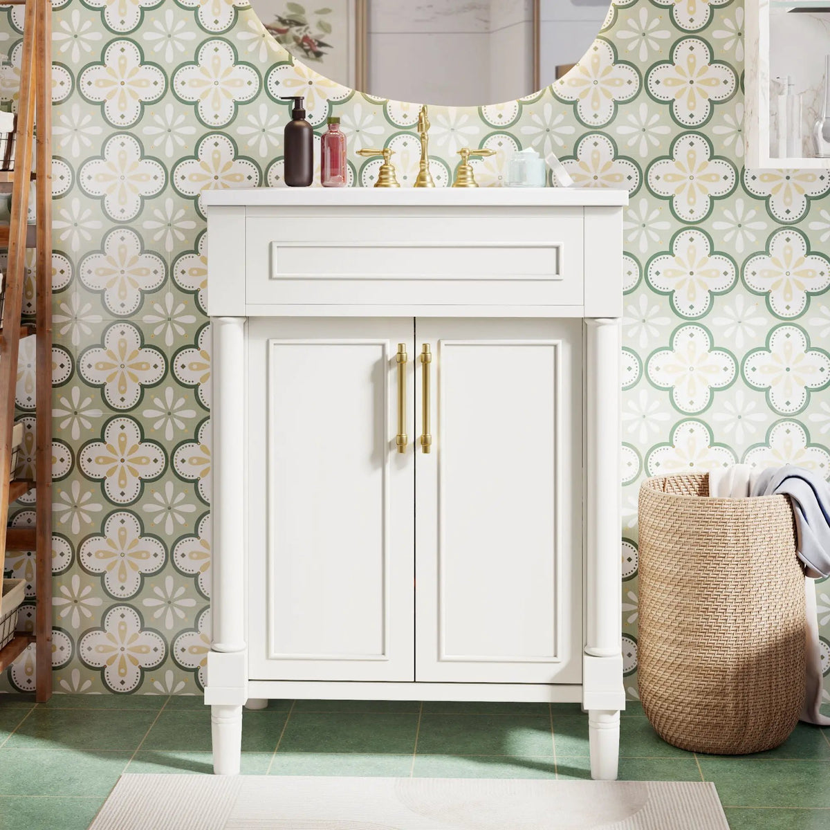 24 Inch Bathroom Vanity | Integrated Sink | 2 Door Cabinet | Small To Medium Bathrooms