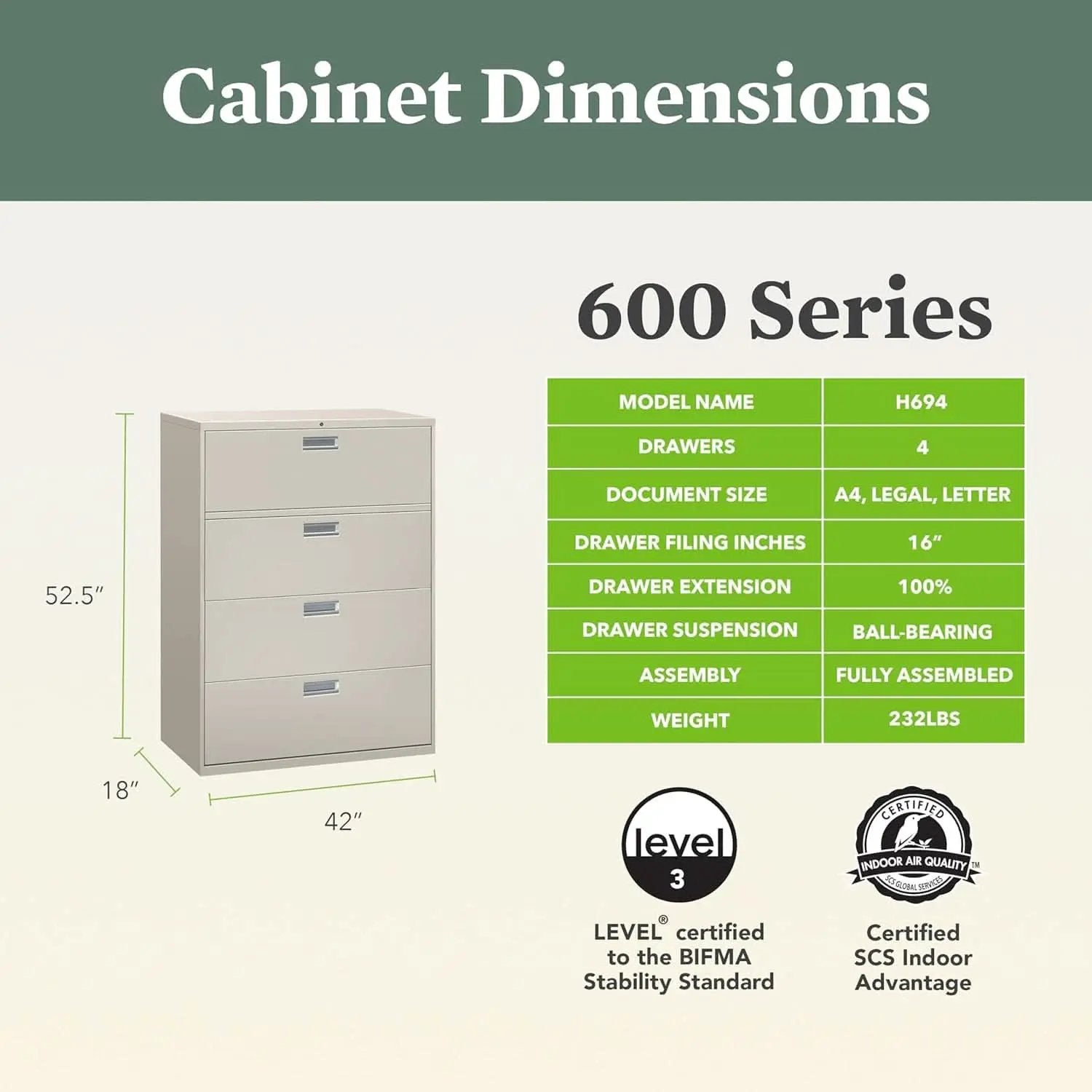 4 Drawer Lateral File Cabinet With Lock Light Gray from PriceLows™