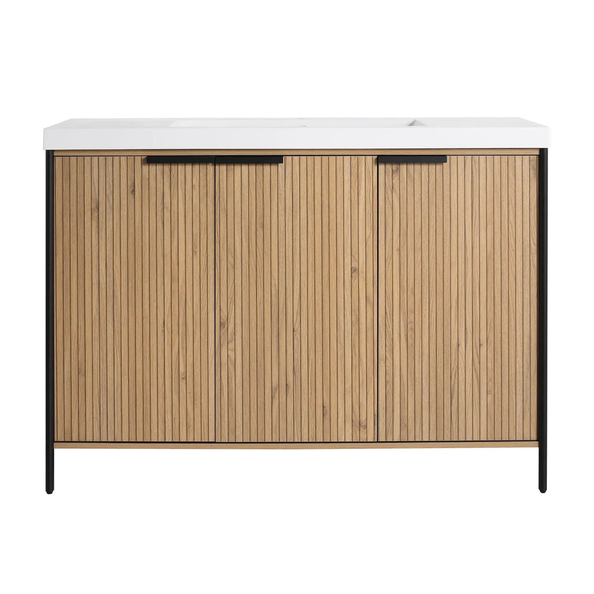 Modern Freestanding Bathroom Vanity With Resin Sink & Soft Close Cabinet Doors | 4 Pieces | Metal & Plywood | Bathroom