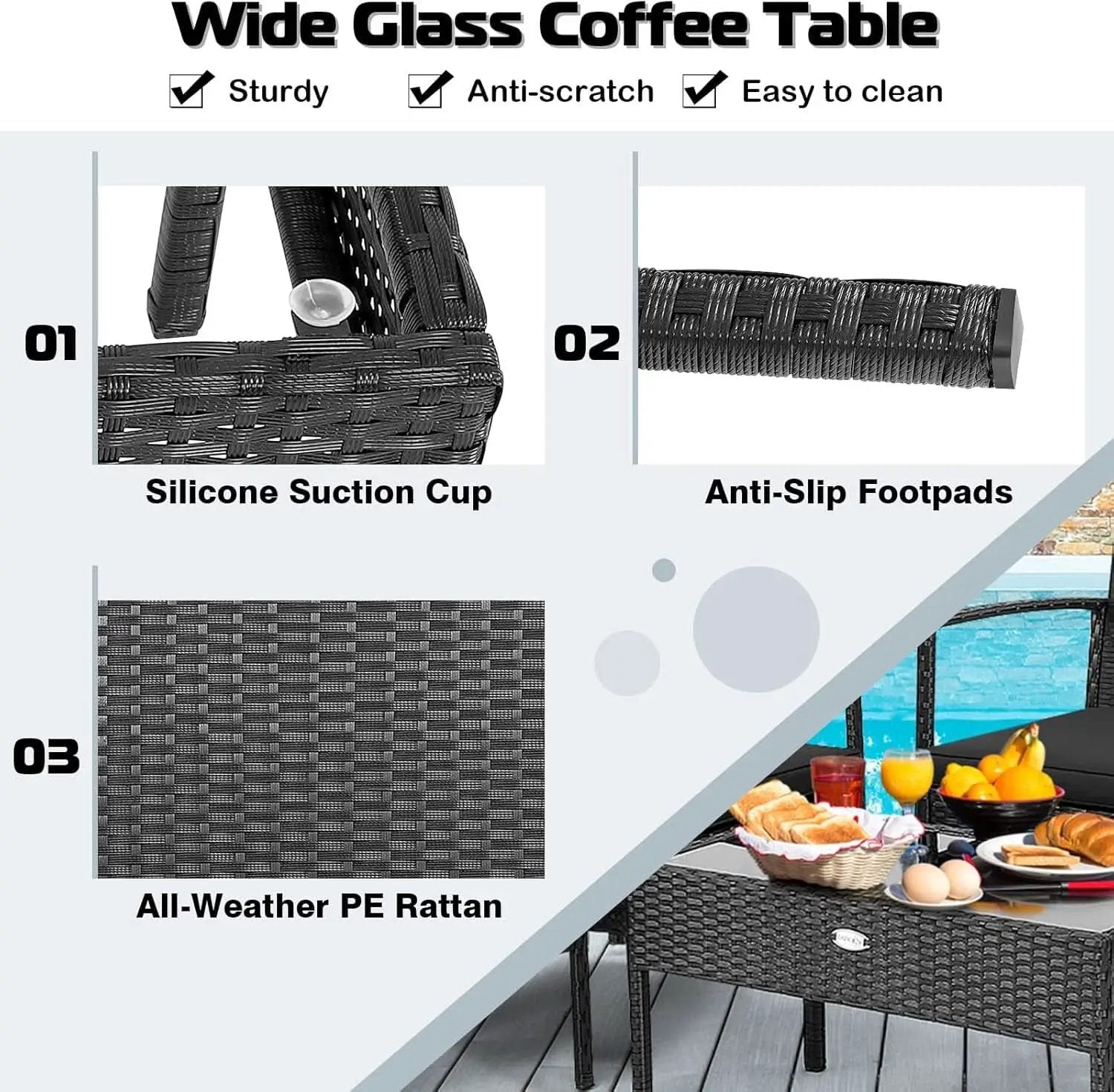 4 Piece Patio Rattan Conversation Set Glass Coffee Table from PriceLows™