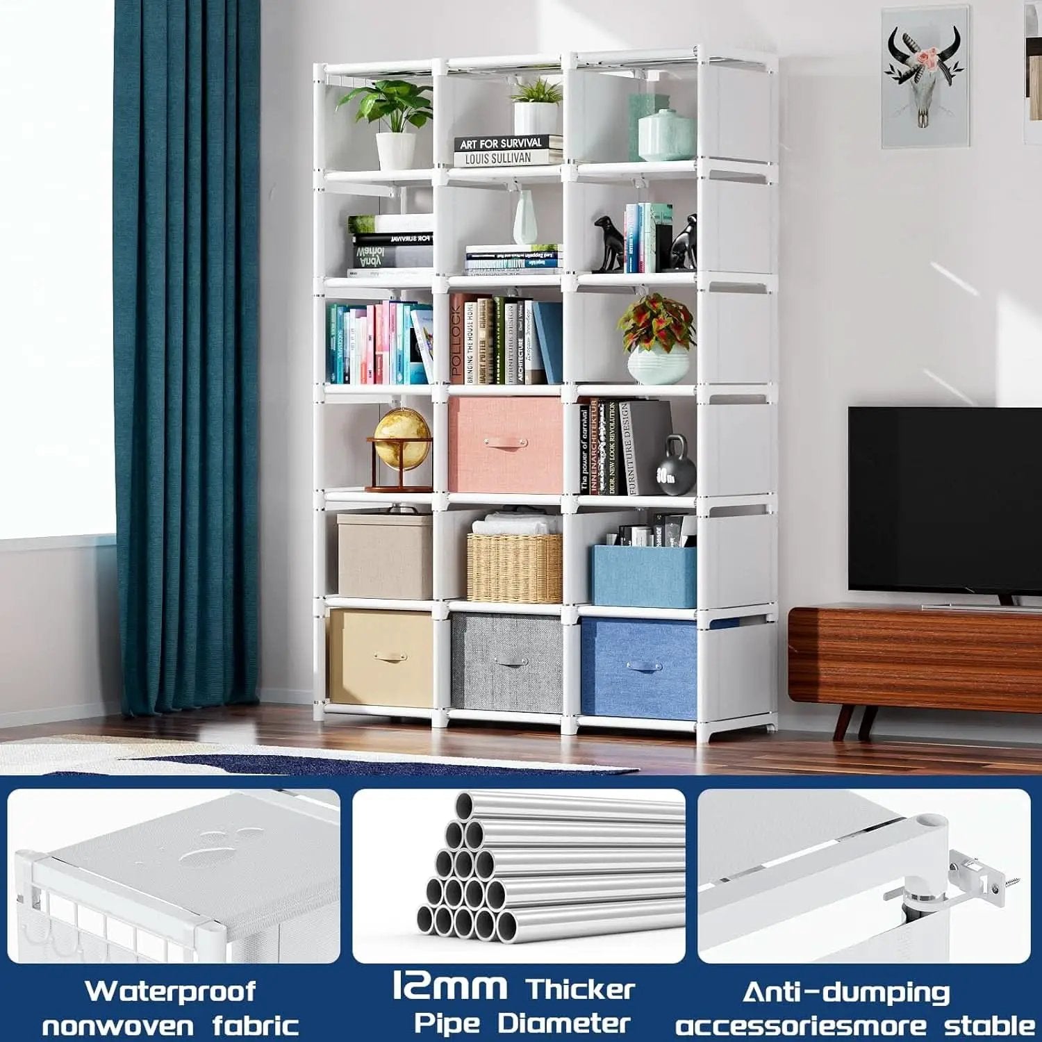 18 Cube Black Bookcase Storage Organizer Tall Metal from PriceLows™