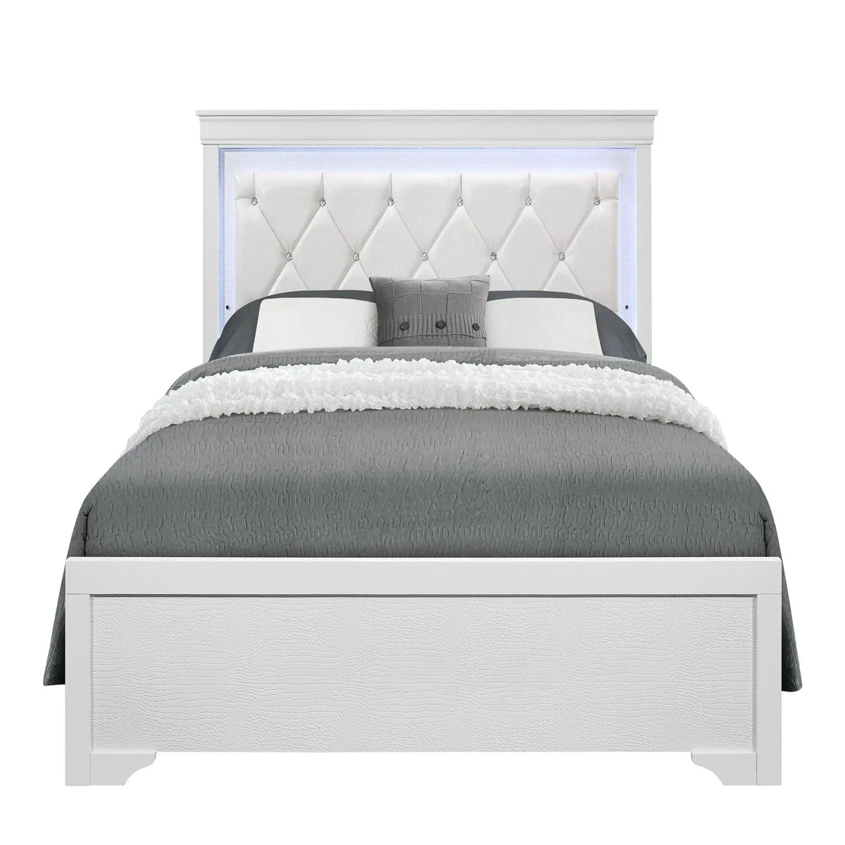 Shaker Bed With LED Lighting | Crystal Inspired Tufted Headboard | Padded Headboard | Ambient Lights