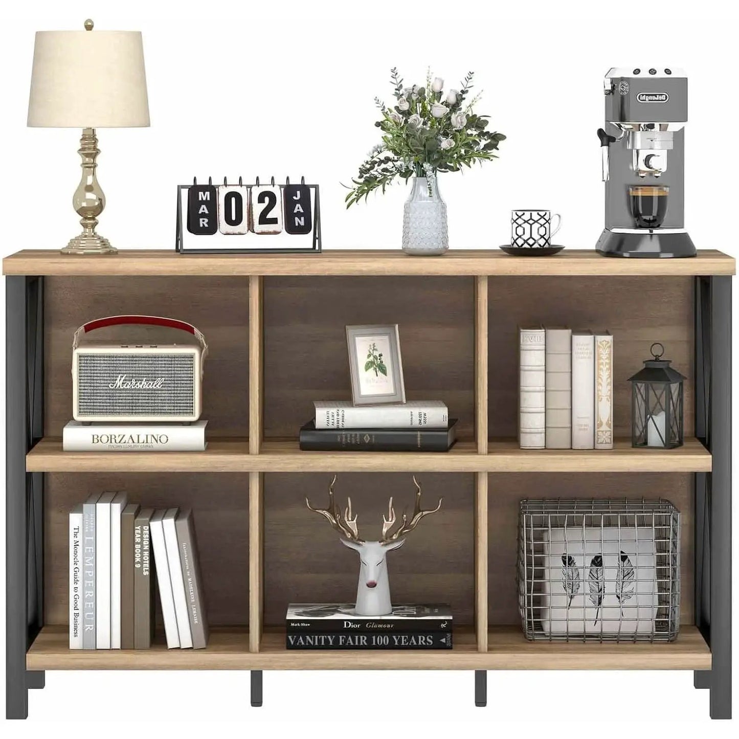 6 Cube Storage Organizer With Shelf Rustic Oak Bookcase from PriceLows™