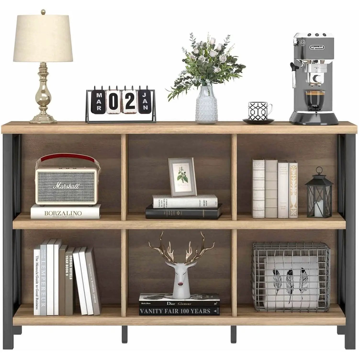 6 Cube Storage Organizer With Shelf Rustic Oak Bookcase from PriceLows™
