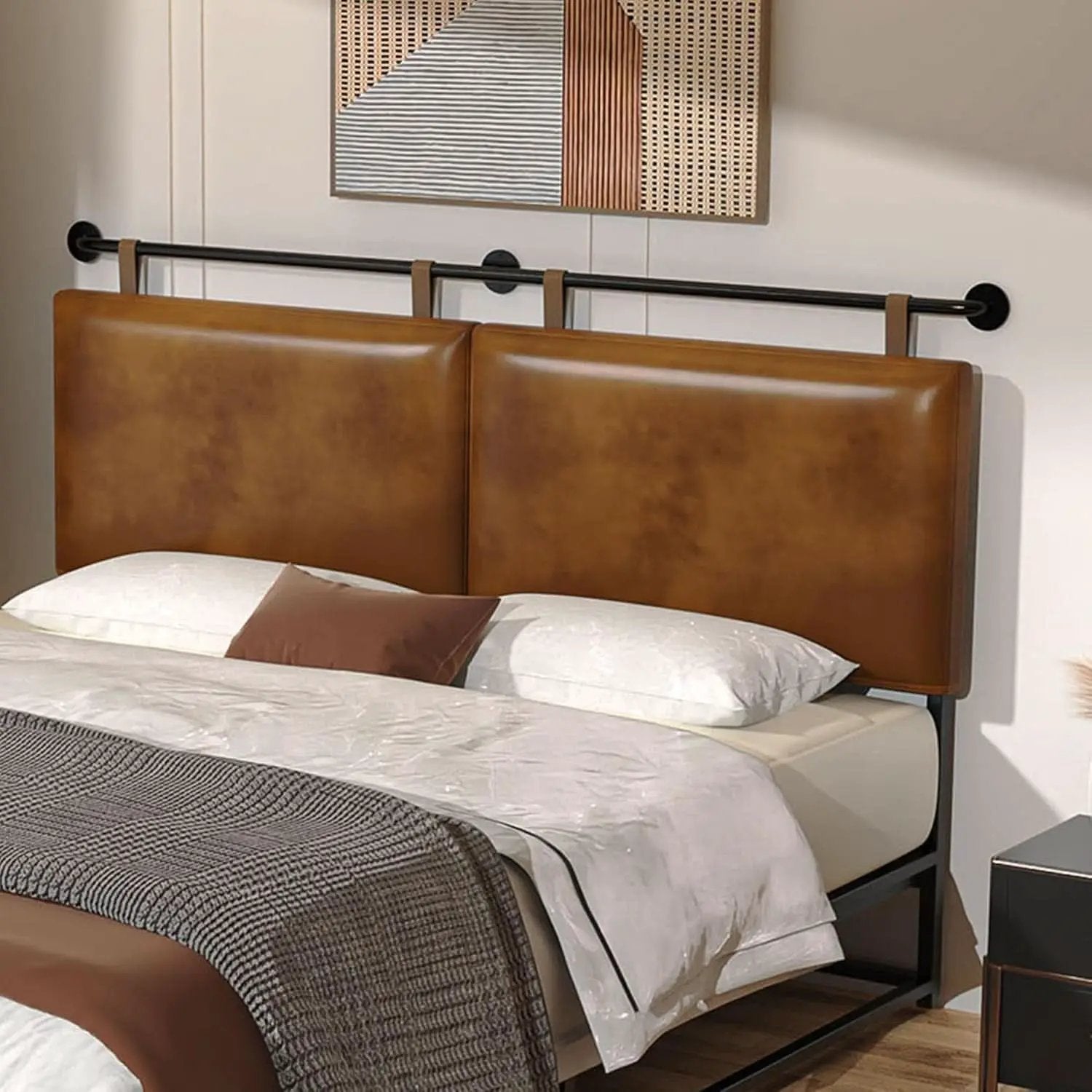 Brown King Size Wall Mounted PU Leather Headboard from PriceLows™
