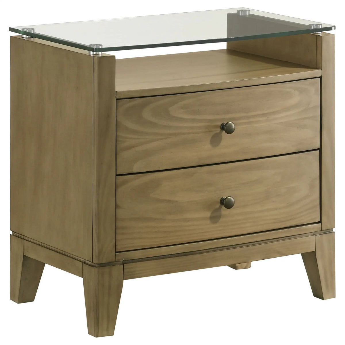Granada 2-drawer Glass Top Nightstand Natural Pine | 25.5 x 16 x 25.5 in | Tempered Glass | Bedroom
