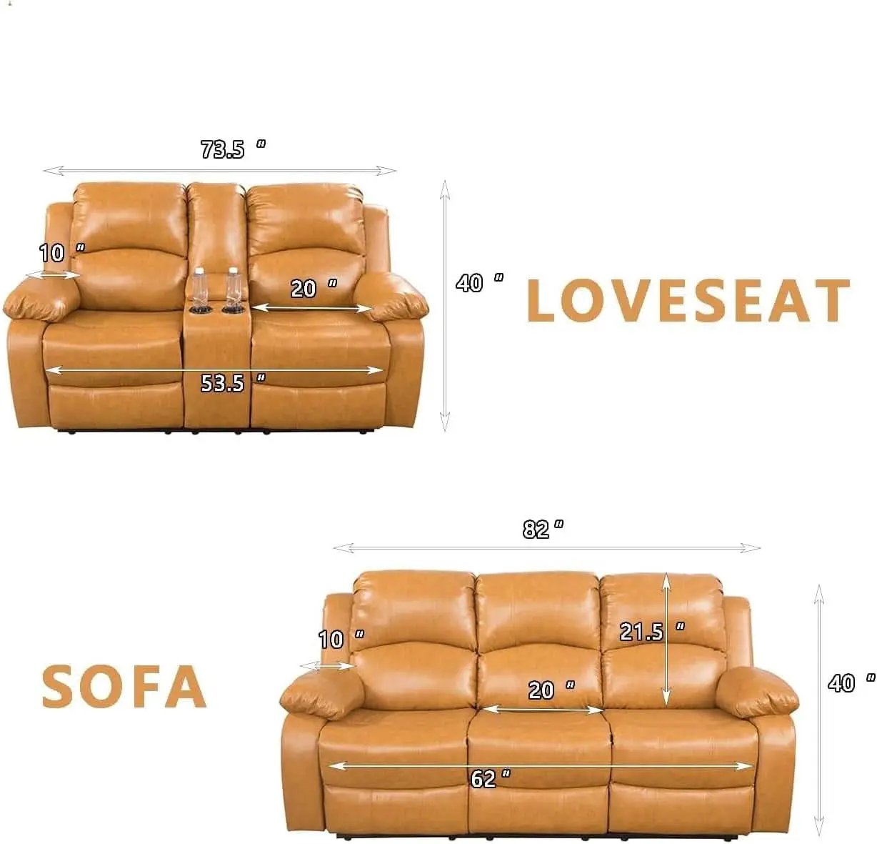 Bonded Leather Living Room Furniture Set Reclining Sofa And Loveseat Ginger from PriceLows™