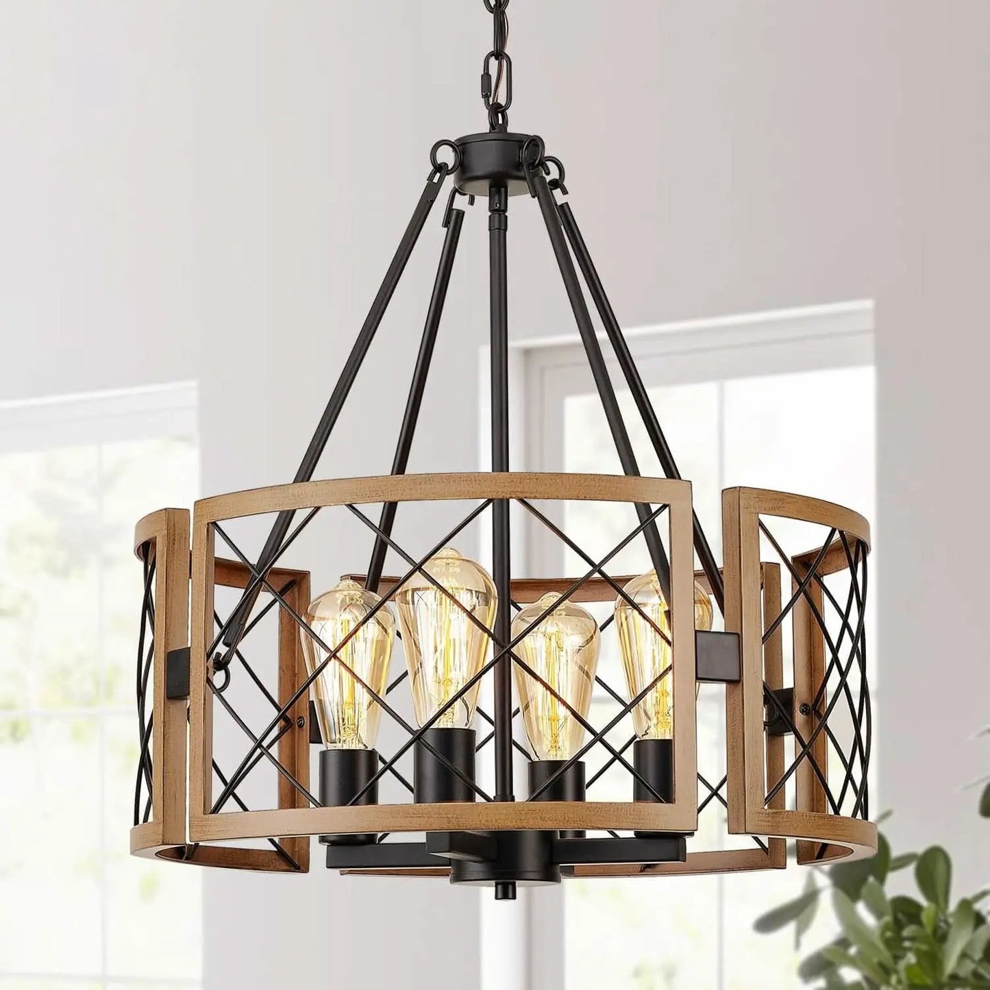 D19 Inch Farmhouse Chandelier 4 Light Pendant Black Oak from PriceLows™