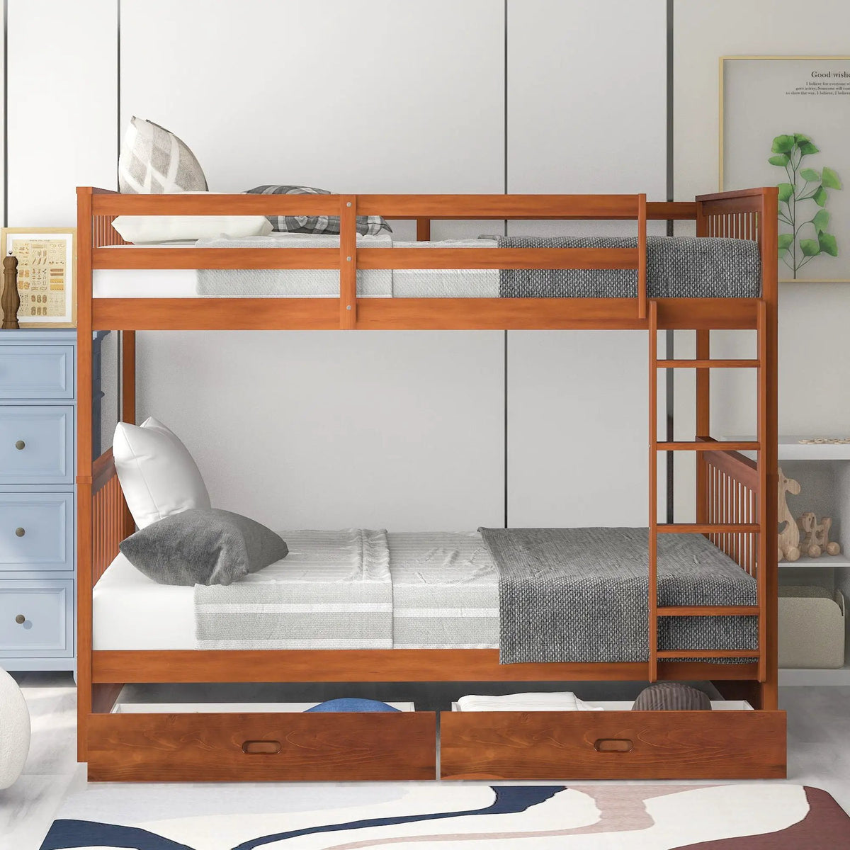 Bunk Bed With Ladders | 2 Storage Drawers | Space-Saving Design | Sleepover Ready