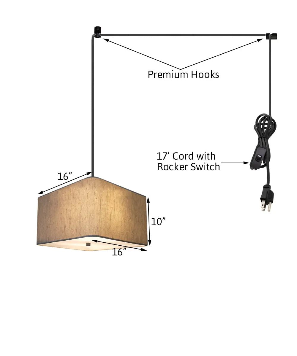 Swag Pendant Light | 2 Light 16 Inch | Oatmeal Drum Shade | Black Cord