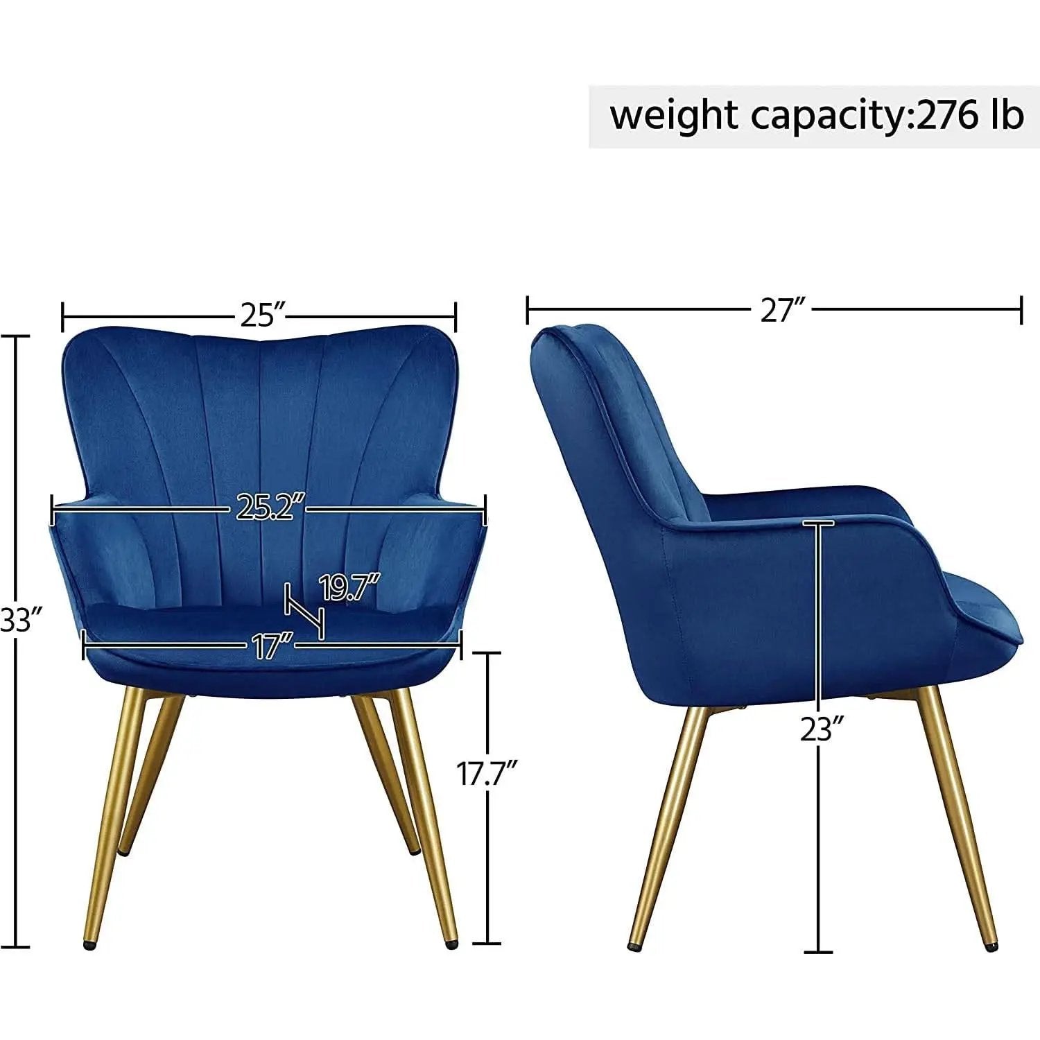 Blue Velvet Wingback Chair With Metal Legs For Living Room from PriceLows™