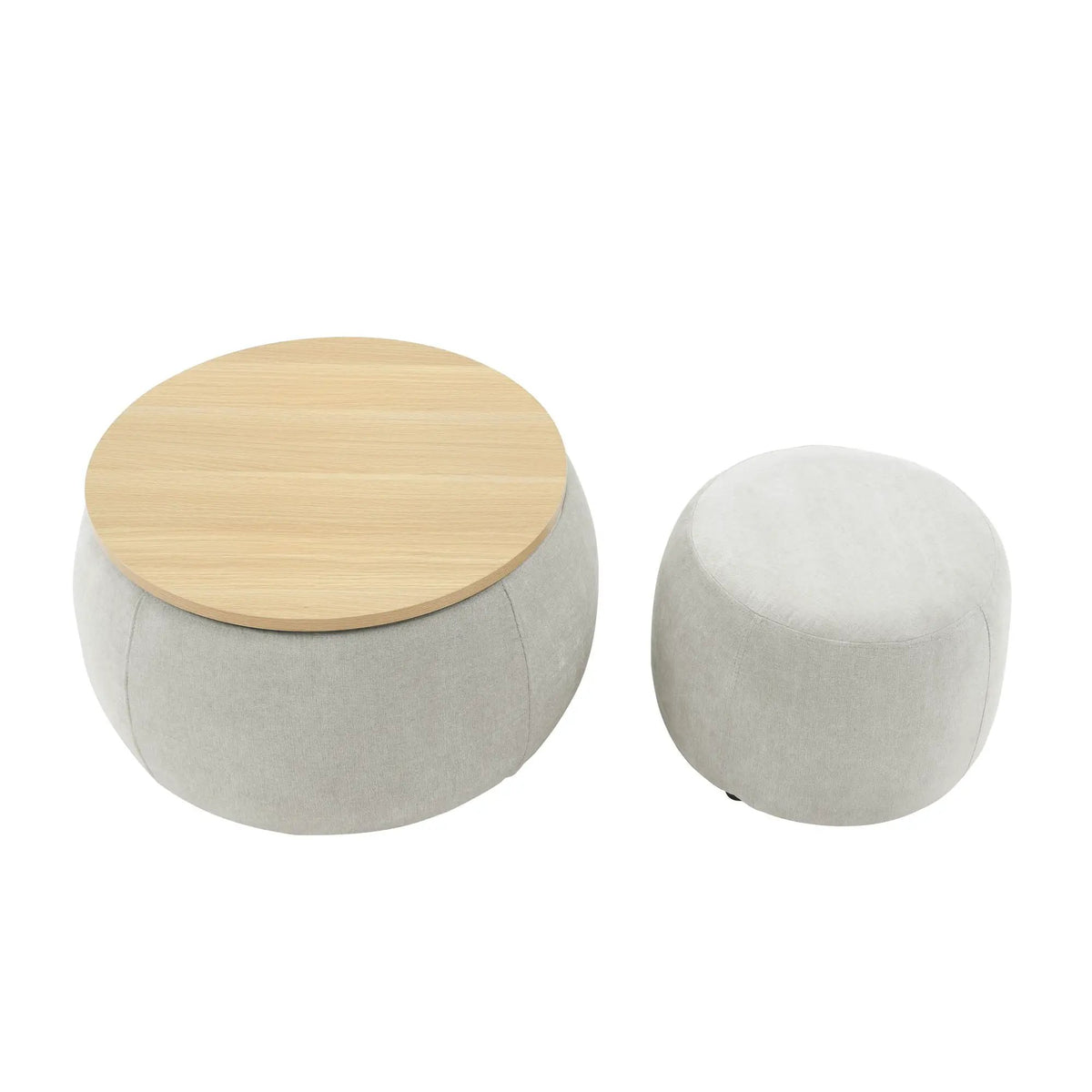Round Storage Ottoman | Pleated Fabric | Removable Lid