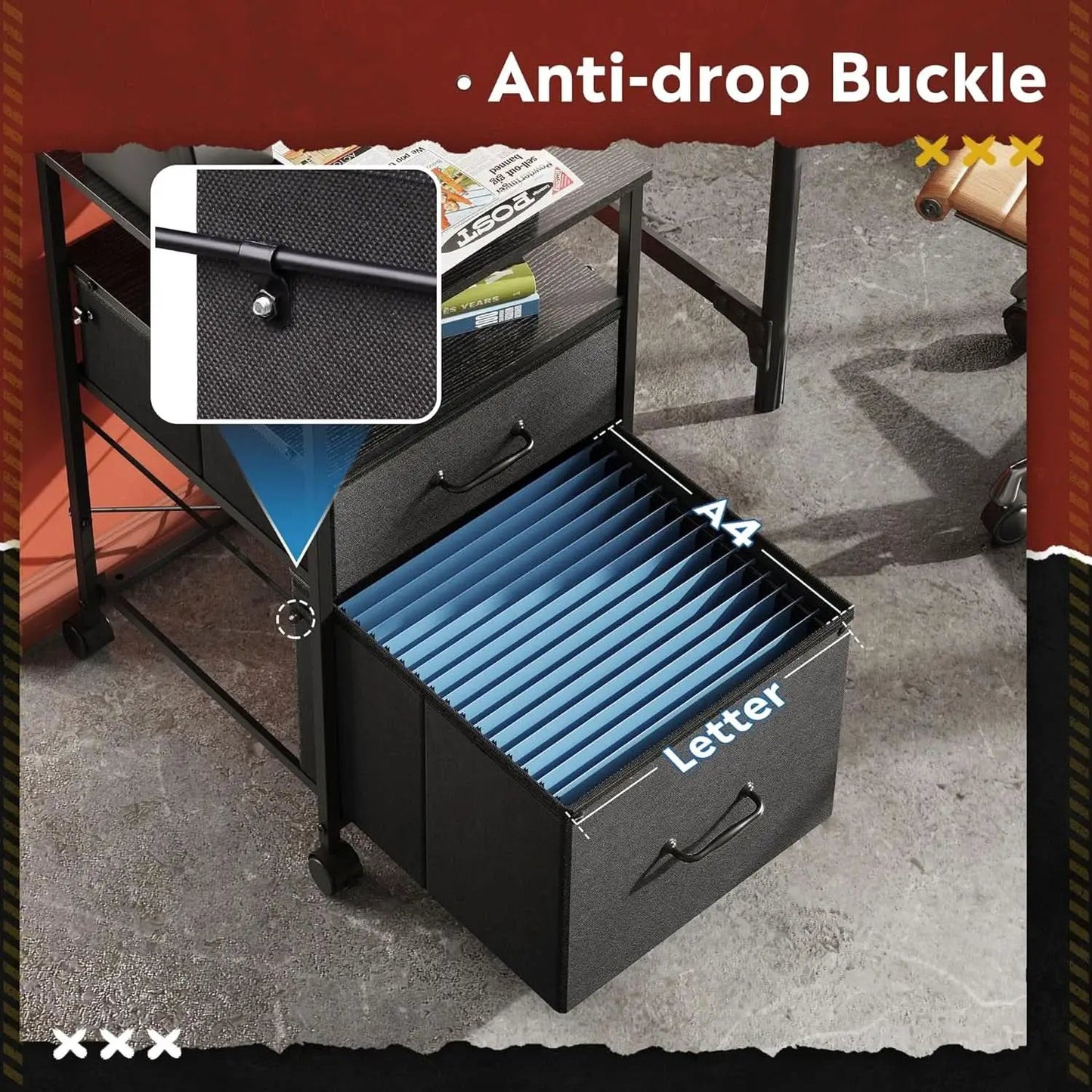 Mobile File Cabinet With Rolling Printer Stand Black Finish from PriceLows™