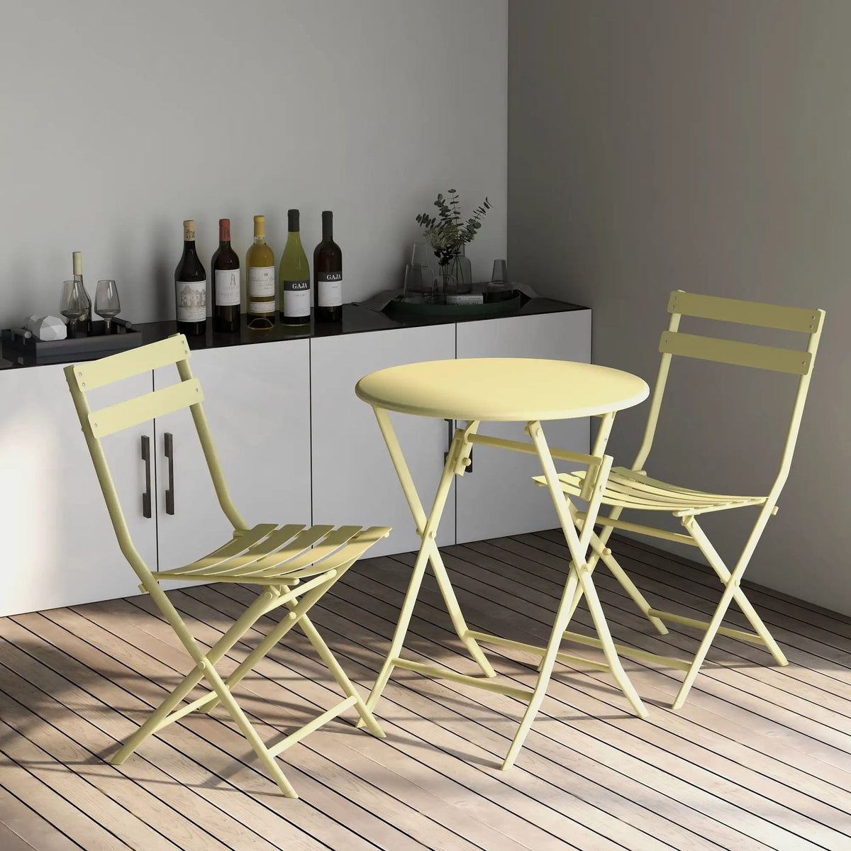 3 Piece Patio Bistro Set Of Foldable Round Table And Chairs | 3-Piece Set | Metal | Outdoor Living