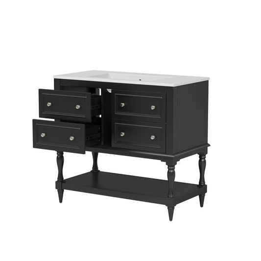 36 Inch Bathroom Vanity With Undermount Sink | 4 Extension Drawers | Solid Wood Frame | Ceramic Sink