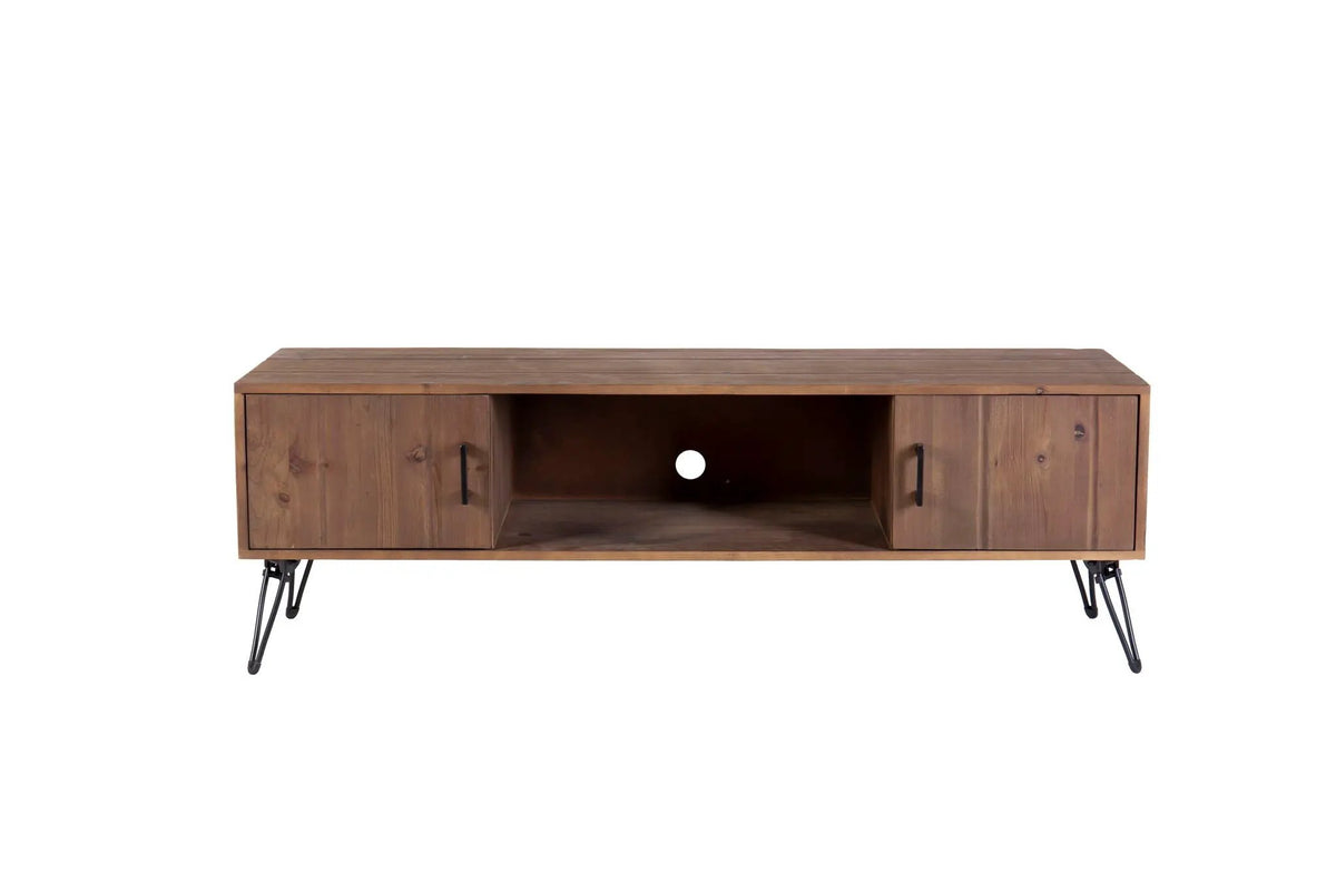 Industrial TV Stand | Reclaimed Wood Media Console | Storage Cabinets | Natural Finish