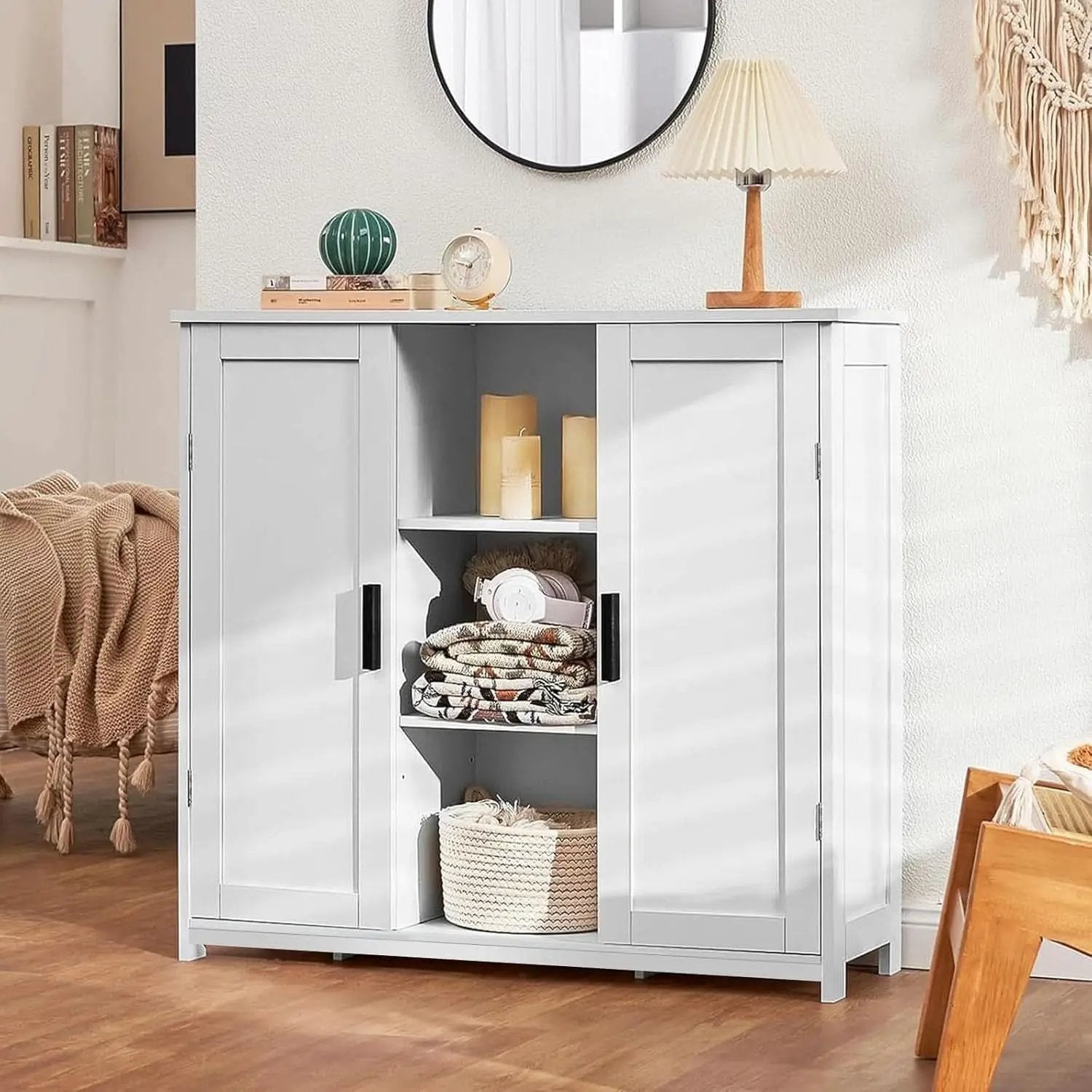 White Storage Cabinet With 2 Doors And 4 Adjustable Shelves from PriceLows™