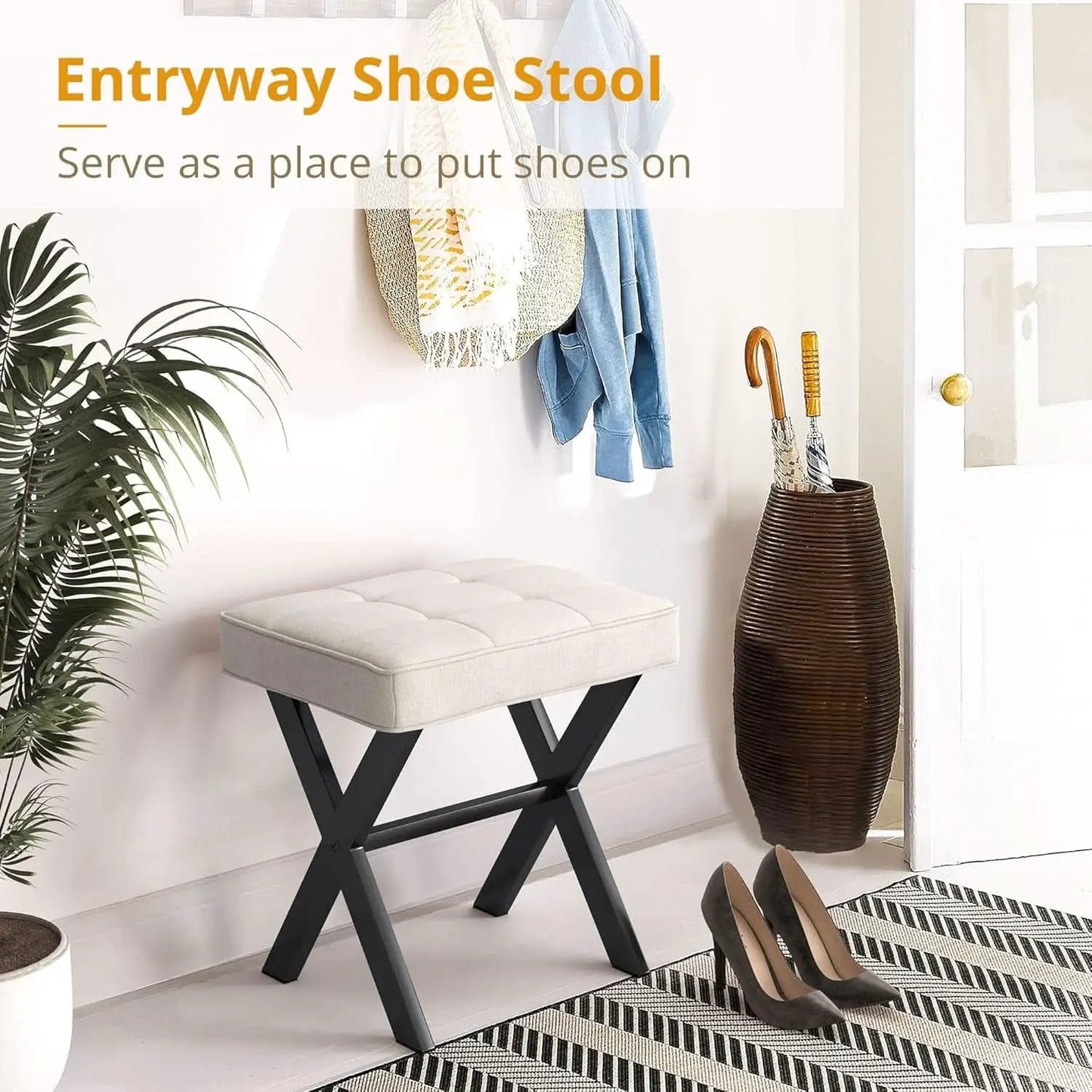 Linen Vanity Ottoman Foot Stool 16.9x12.9x18 Inches from PriceLows™