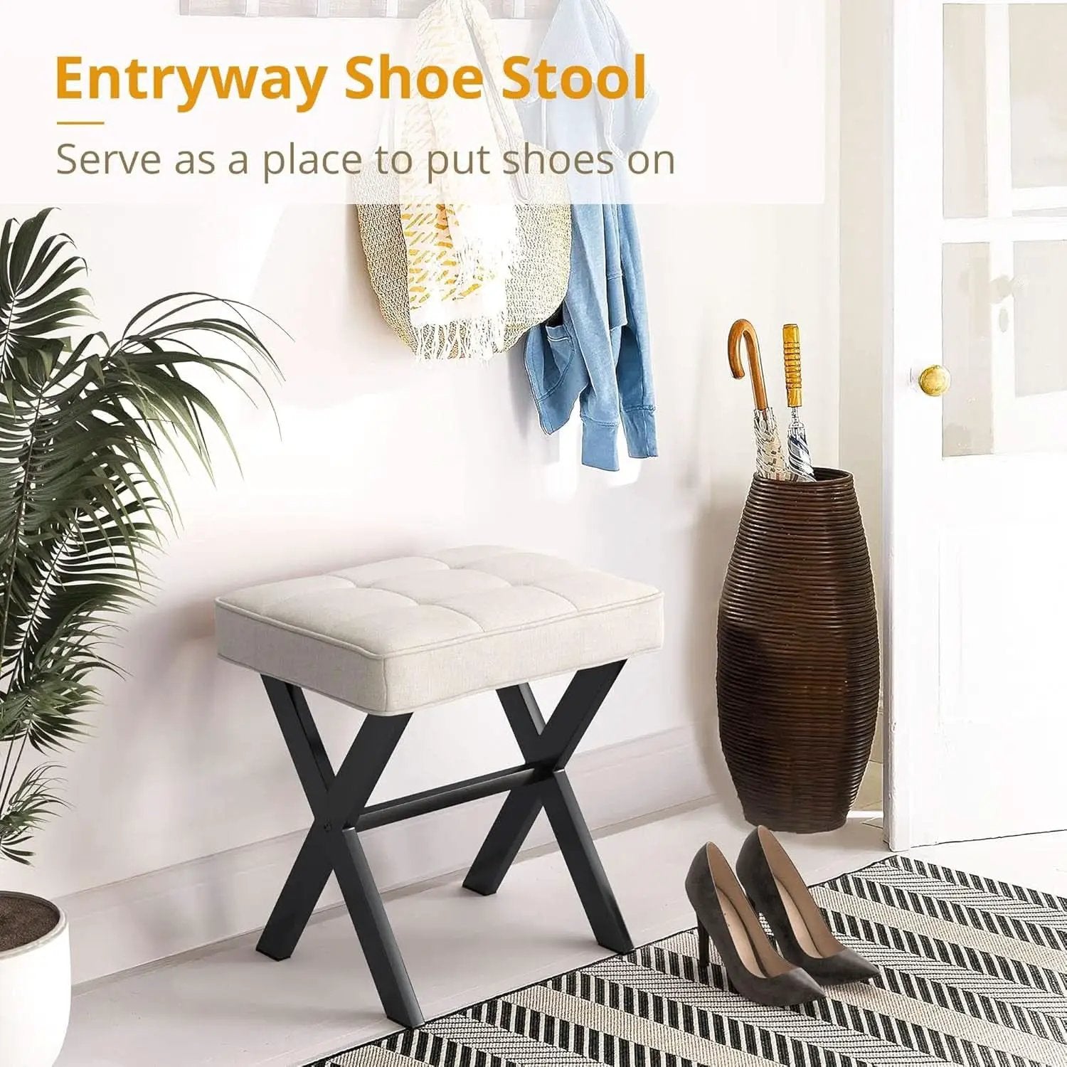 Linen Vanity Ottoman Foot Stool 16.9x12.9x18 Inches from PriceLows™