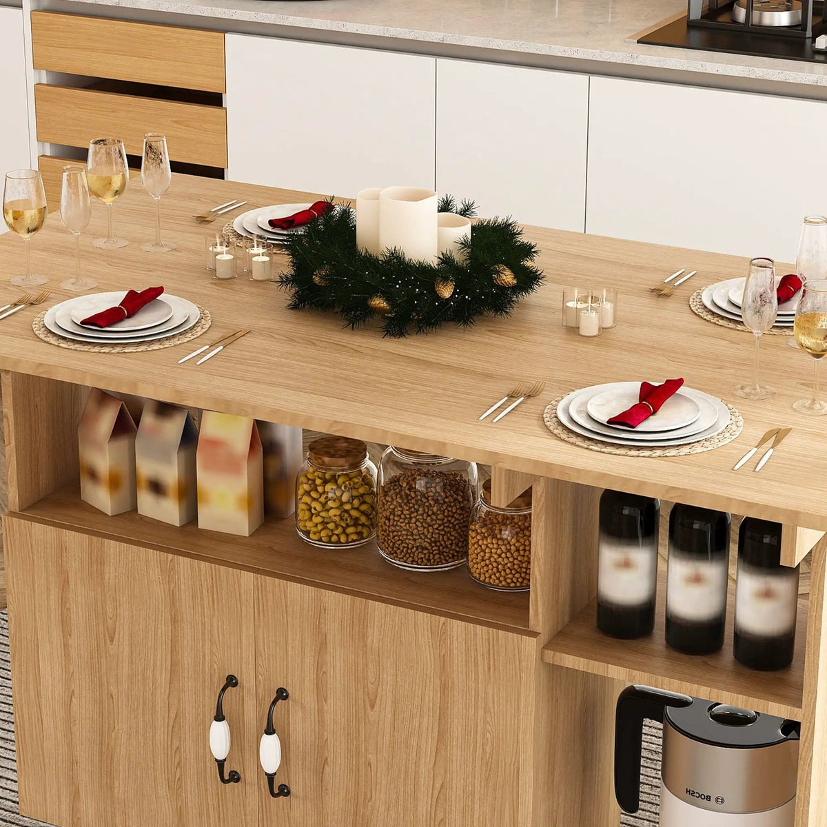 Multi Functional Folding Table With Storage Shelves And Wheels Island | 3 Pieces | Home Furniture | Home
