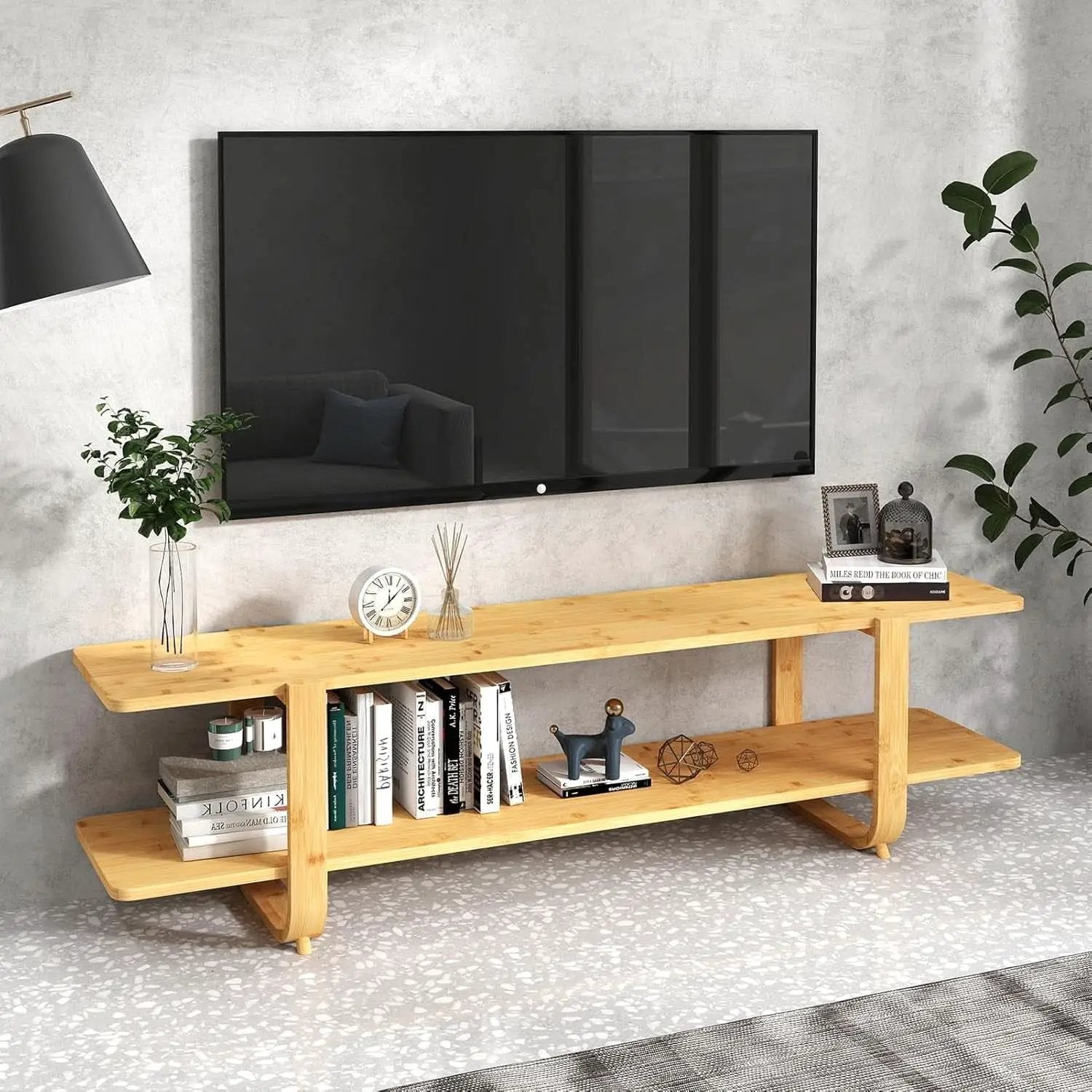 Bamboo TV Stand For 65 Inch TVs With Shelves And Storage from PriceLows™
