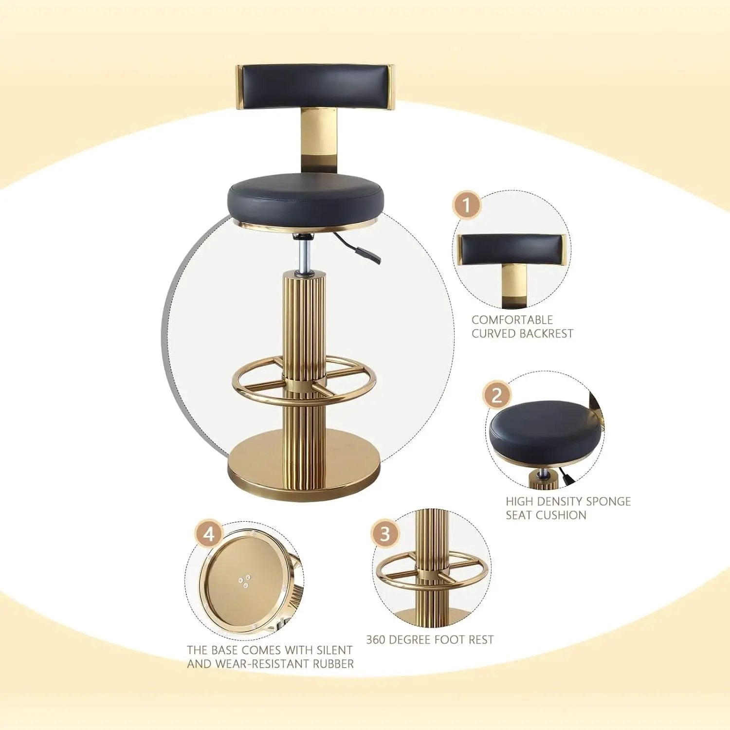 Black Gold Swivel Bar Stool With Backrest And Adjustable from PriceLows™