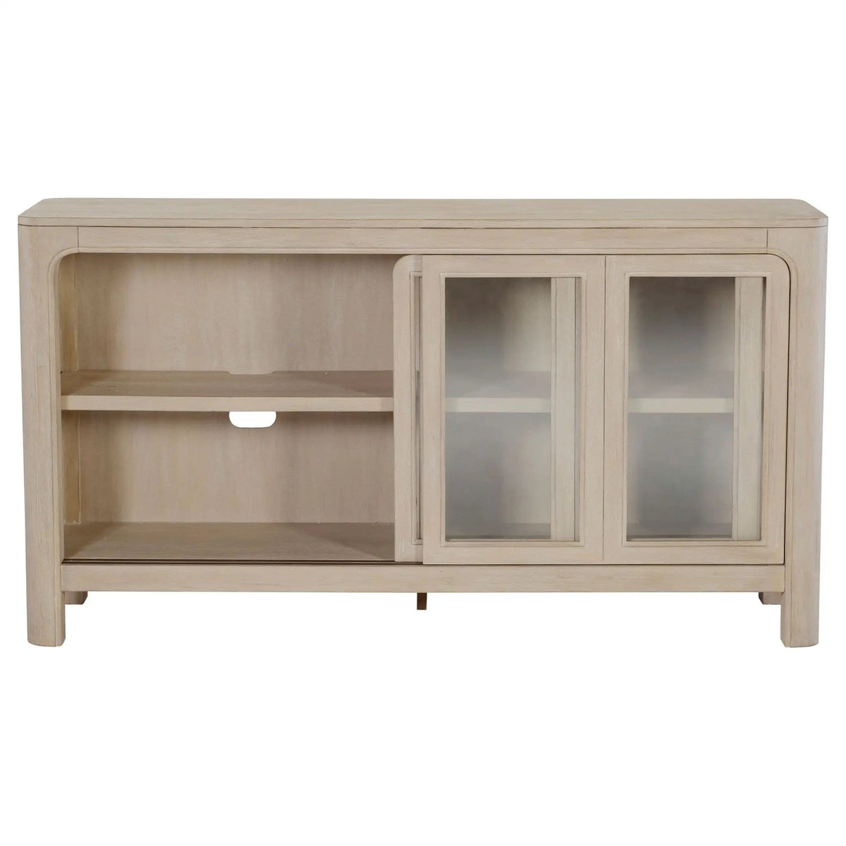 Solano Sliding Door Dining Sideboard Server Weathered Mango | 64 x 18 x 34.75 in | Engineered Wood & Glass | Dining Room
