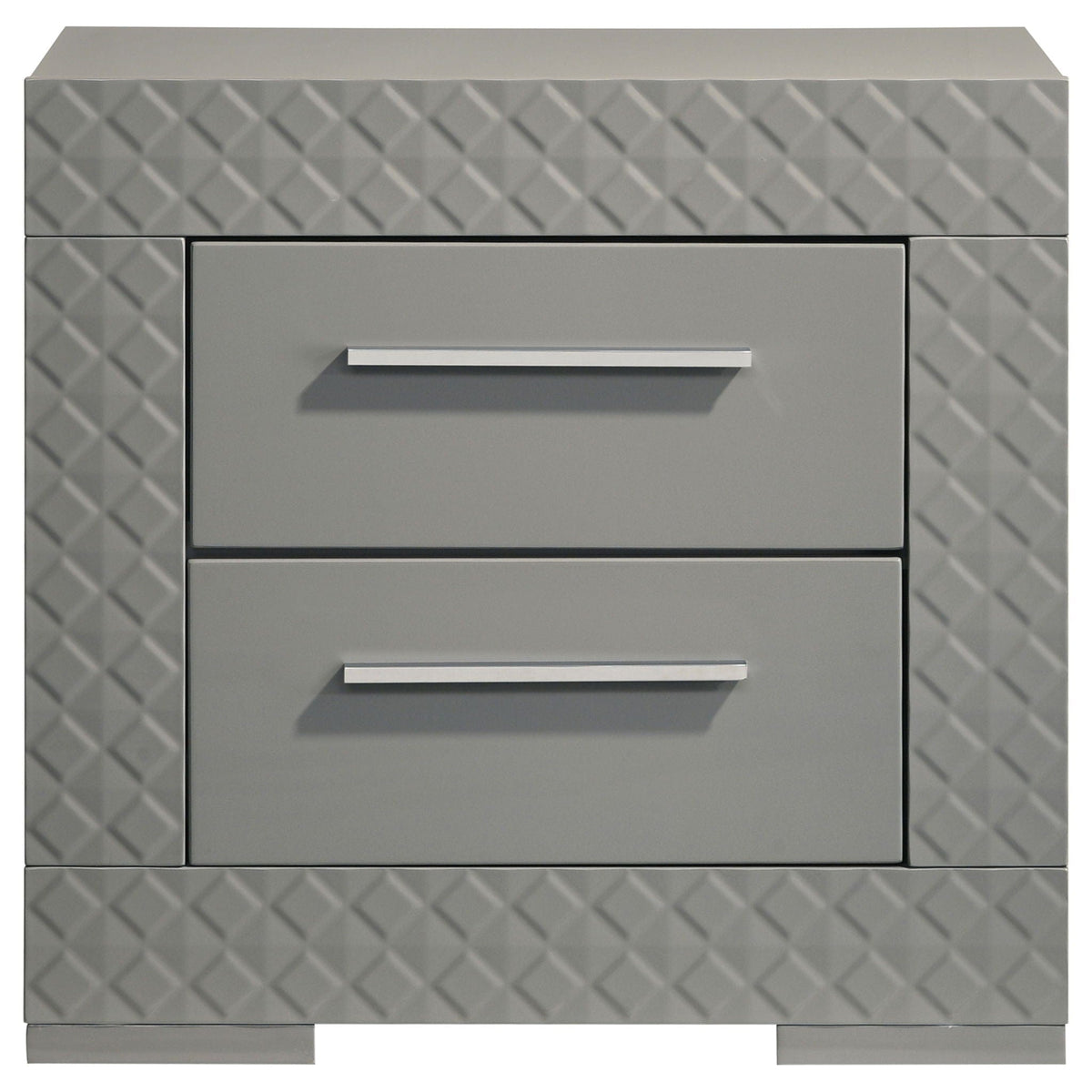 Ives 2-drawer Nightstand Bedside Table Grey High Gloss | 25.5 x 15.5 x 24.5 in | 2-Drawer | Bedroom