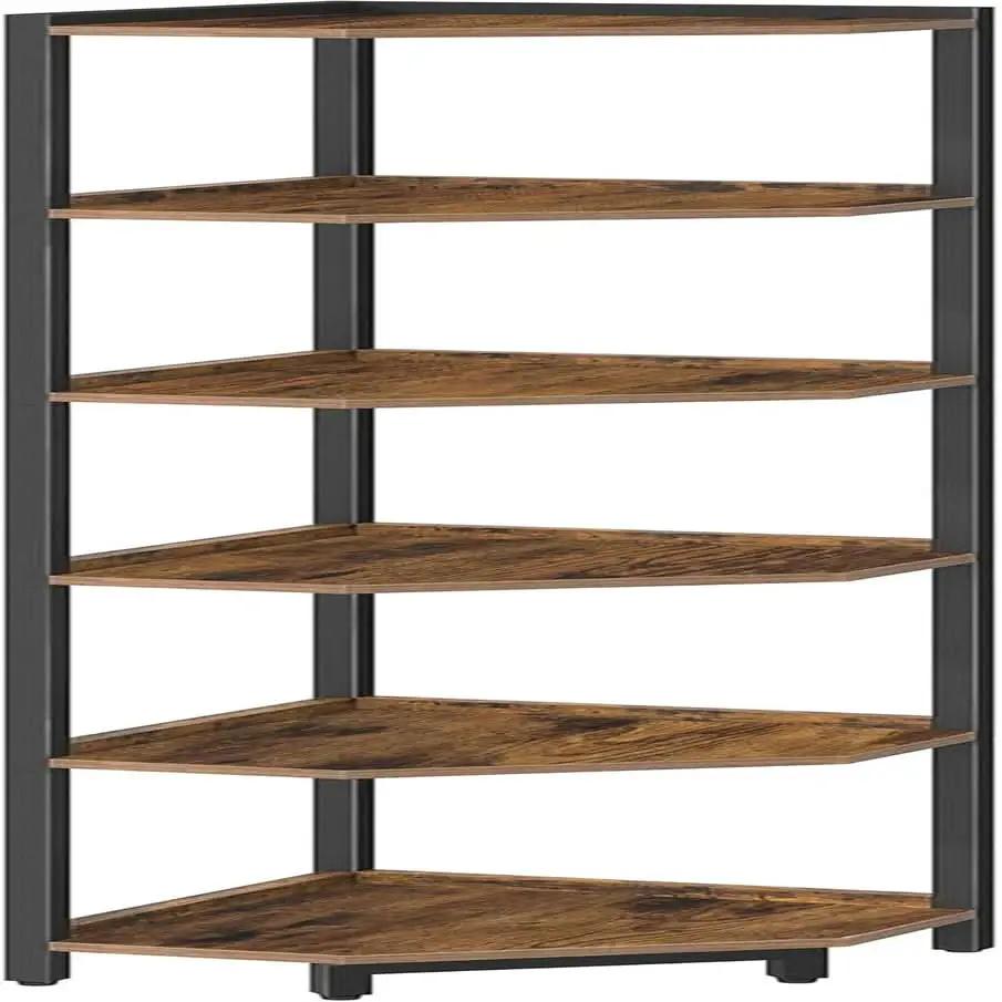 6-Tier Rustic Brown Corner Shelf Stand For Living Room from PriceLows™