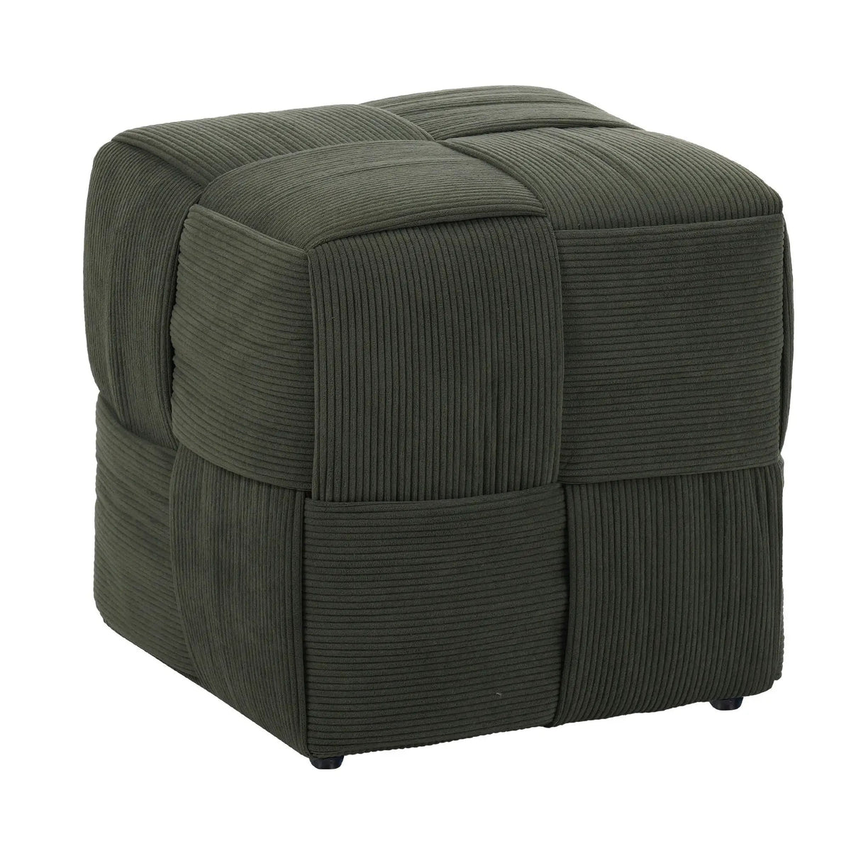Modern Ottoman Foot Rest | Woven Design | Engineered Wood Frame | 14.2 Inch Cube