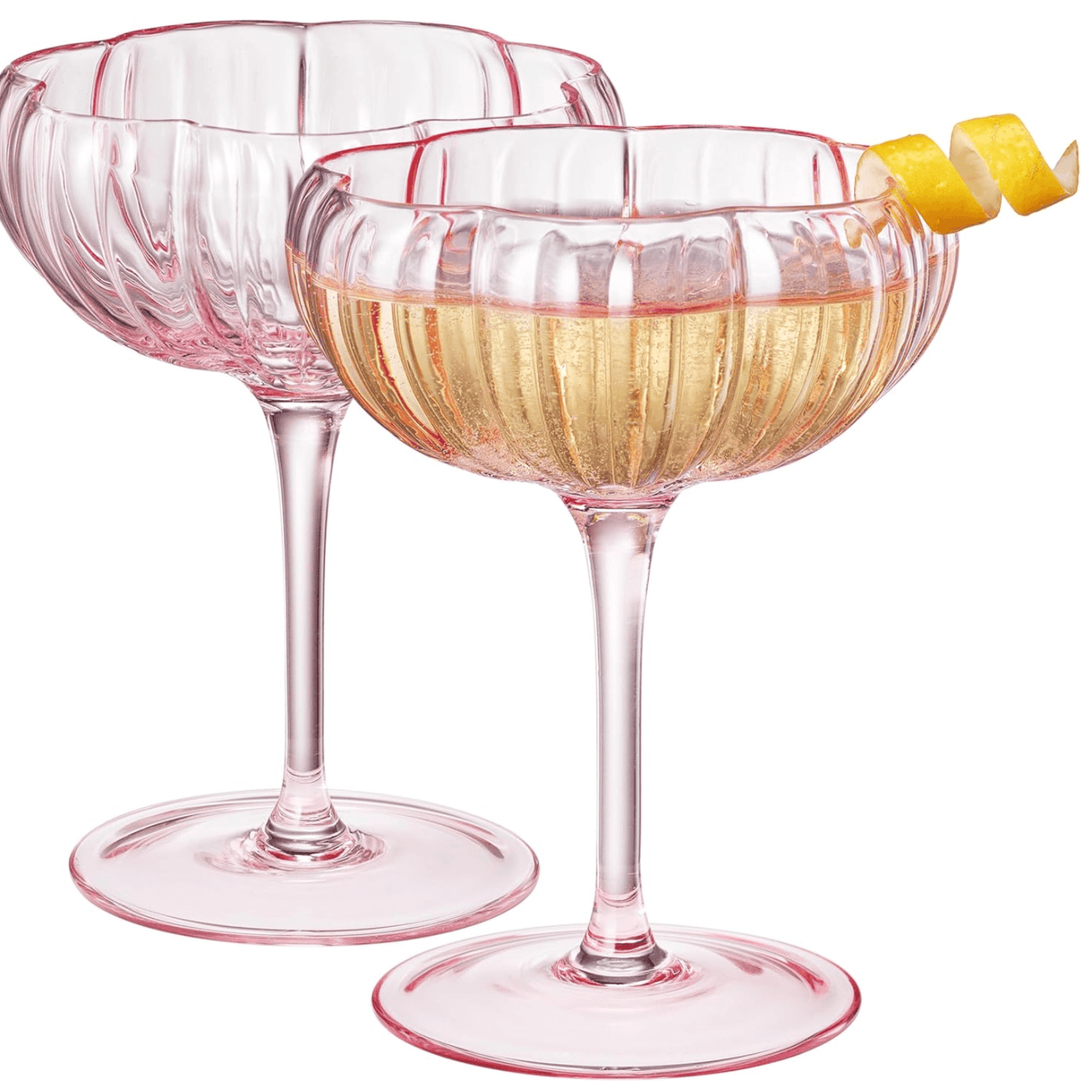 Flower Coupe Cocktail Colored Glasses Blush Pink | Set of 2 | Glass | Cocktail Glass