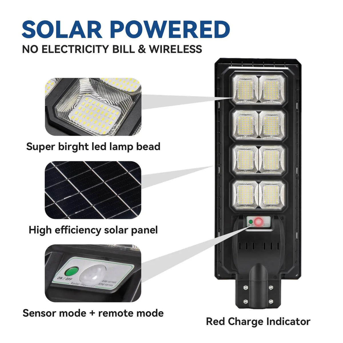 Solar Parking Lot Lights | 200W 25000 Lumens | IP65 Waterproof Integrated